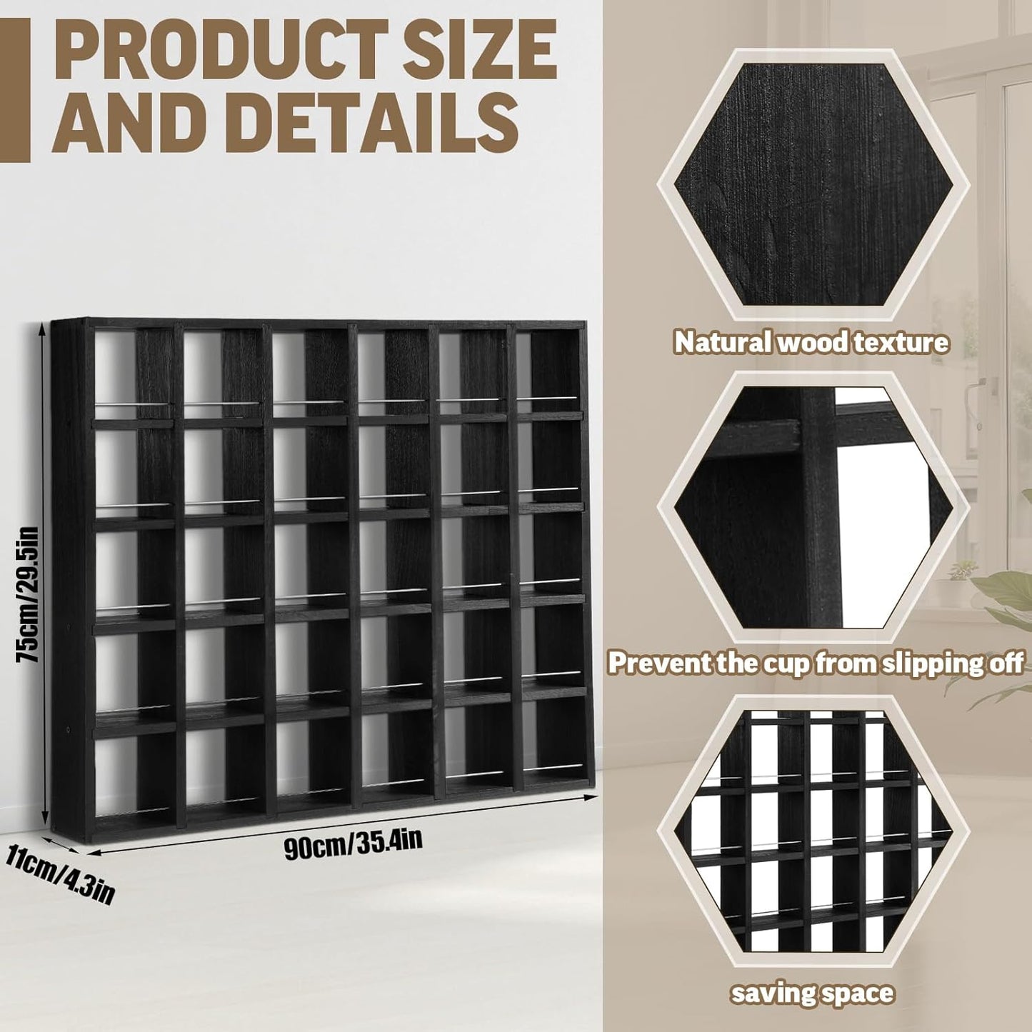 Oversize Coffee Mug Display Rack Wooden Shelves Rustic Shot Glass Display Case Travel Mug Shelf Wall Mounted Rack