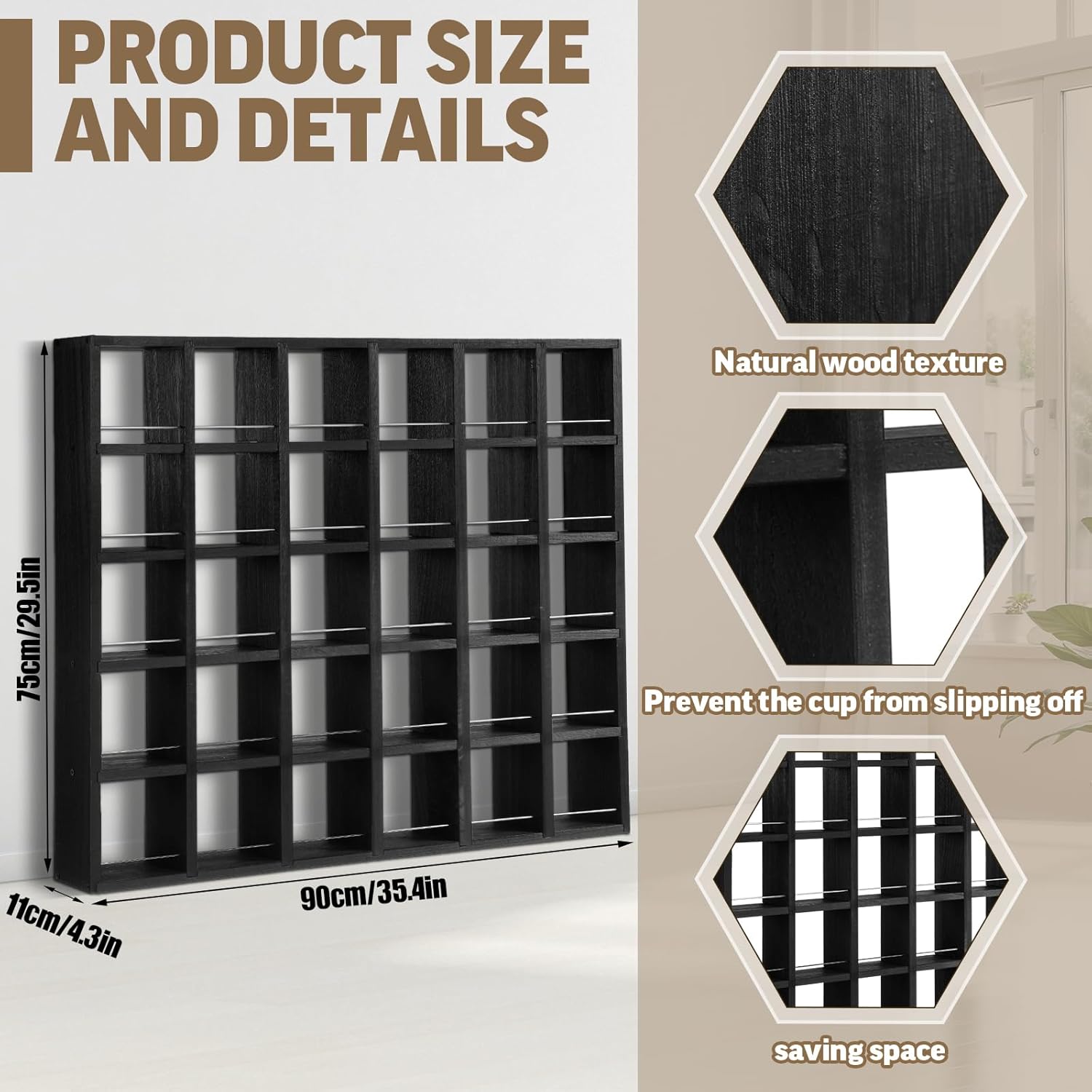 Oversize Coffee Mug Display Rack Wooden Shelves Rustic Shot Glass Display Case Travel Mug Shelf Wall Mounted Rack