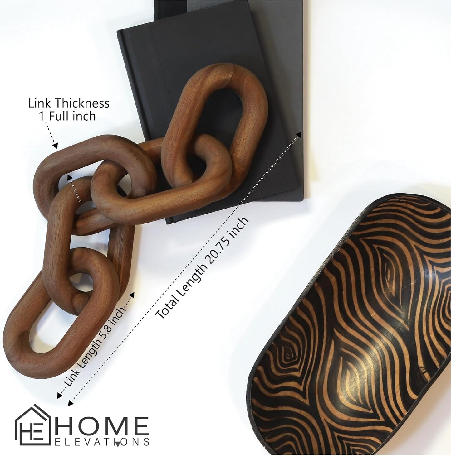 Book Shelves / Acacia Wood Chain Link Decor / Brown