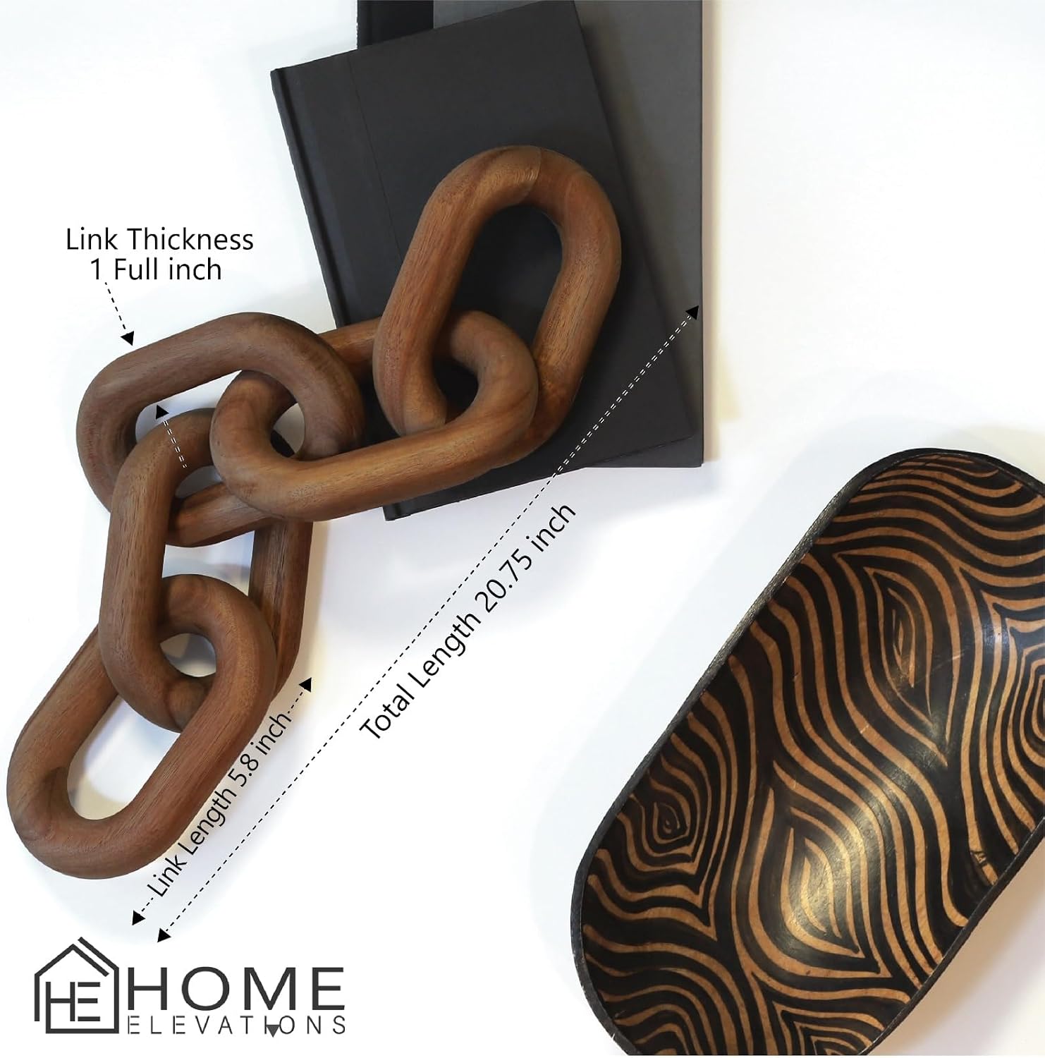 Book Shelves / Acacia Wood Chain Link Decor / Brown