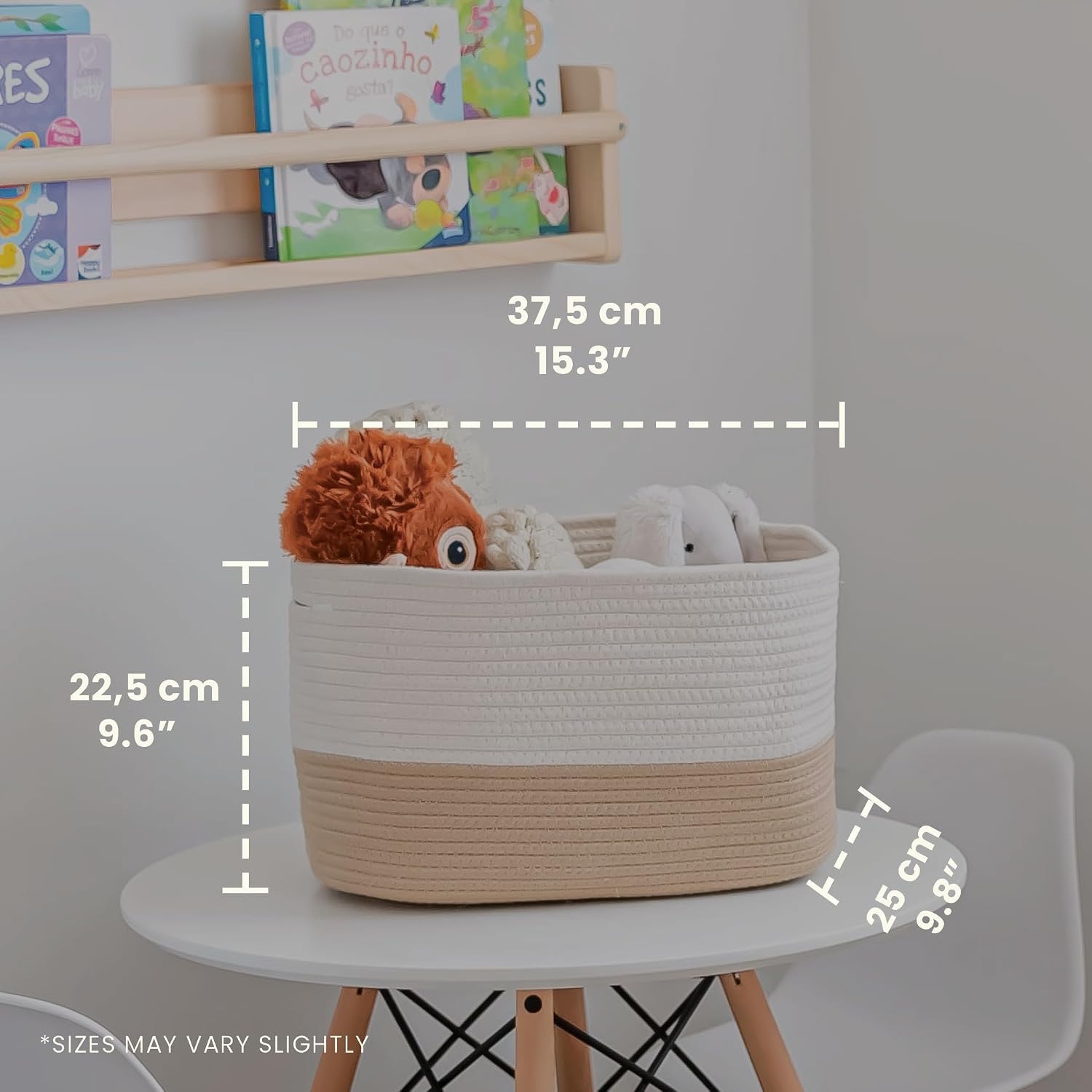 Woven Decorative Basket for Organizing / Honey / Off-white / 15 x 10 x 9