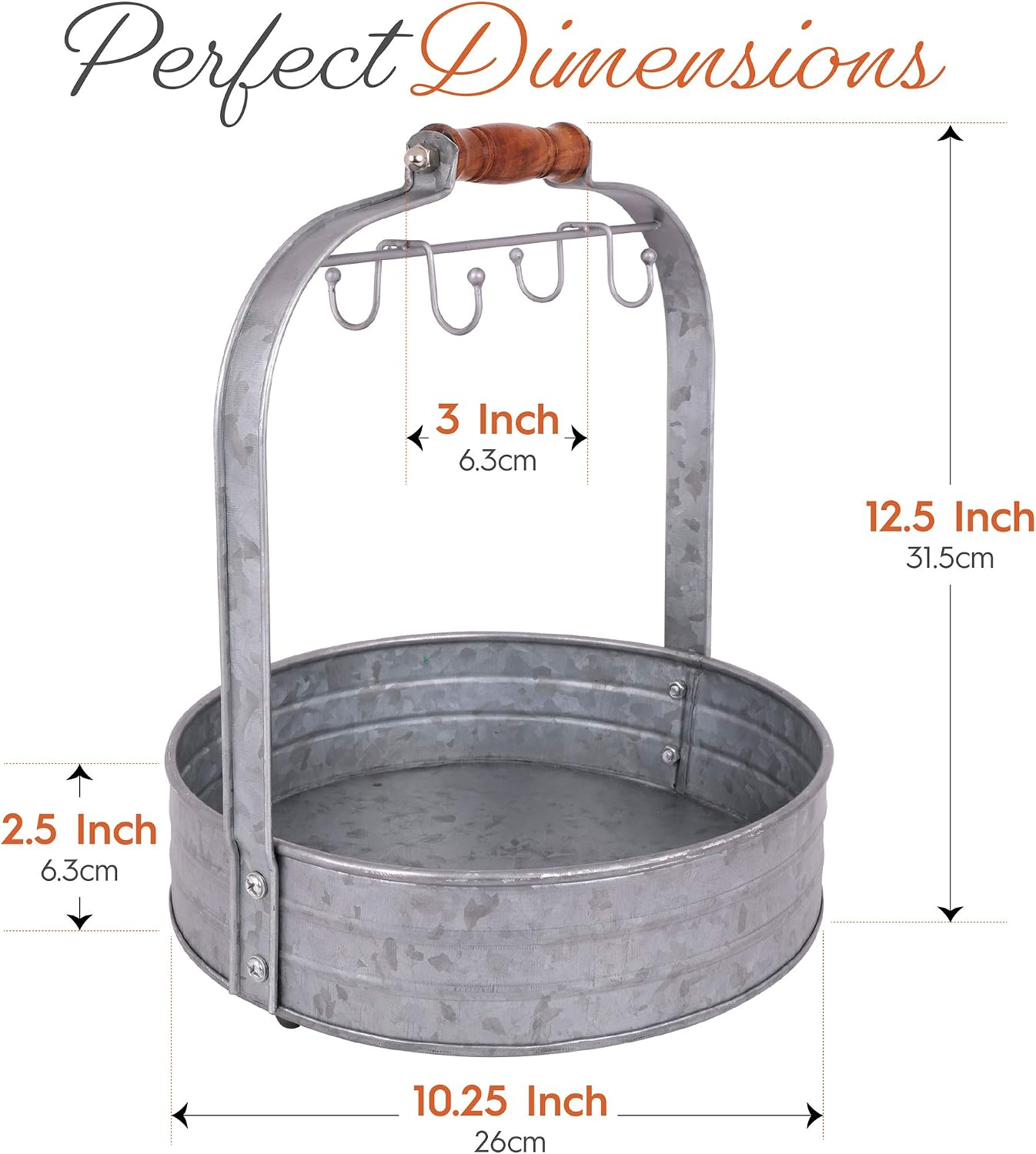 Autumn Alley Rustic Farmhouse Galvanized Coffee Mug Rack Organizer for Kitchen Counter | Mug Tree with Cup Hooks and
