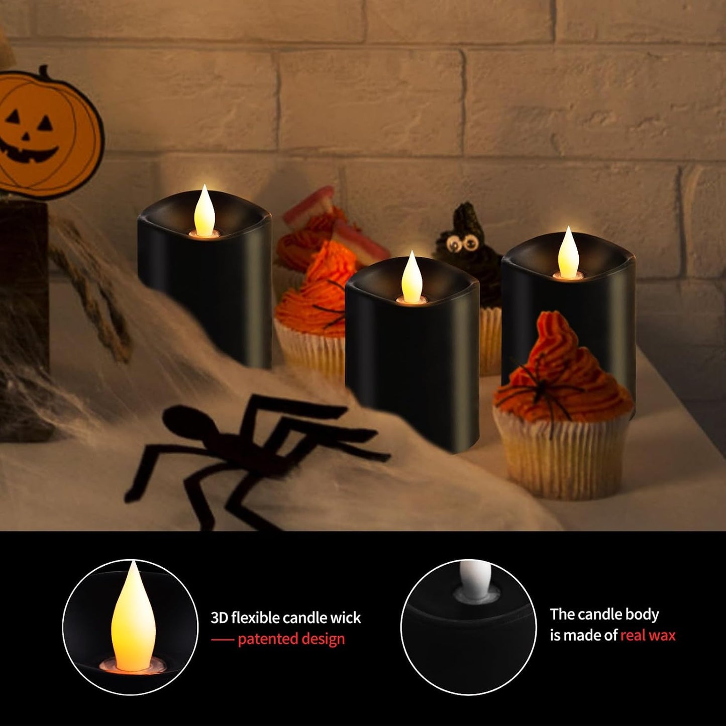 3x4 Flickering Flameless Candles Set of 3, 2AA Battery Life 600 Hours Battery Candles Flickering with Timer,4 inch