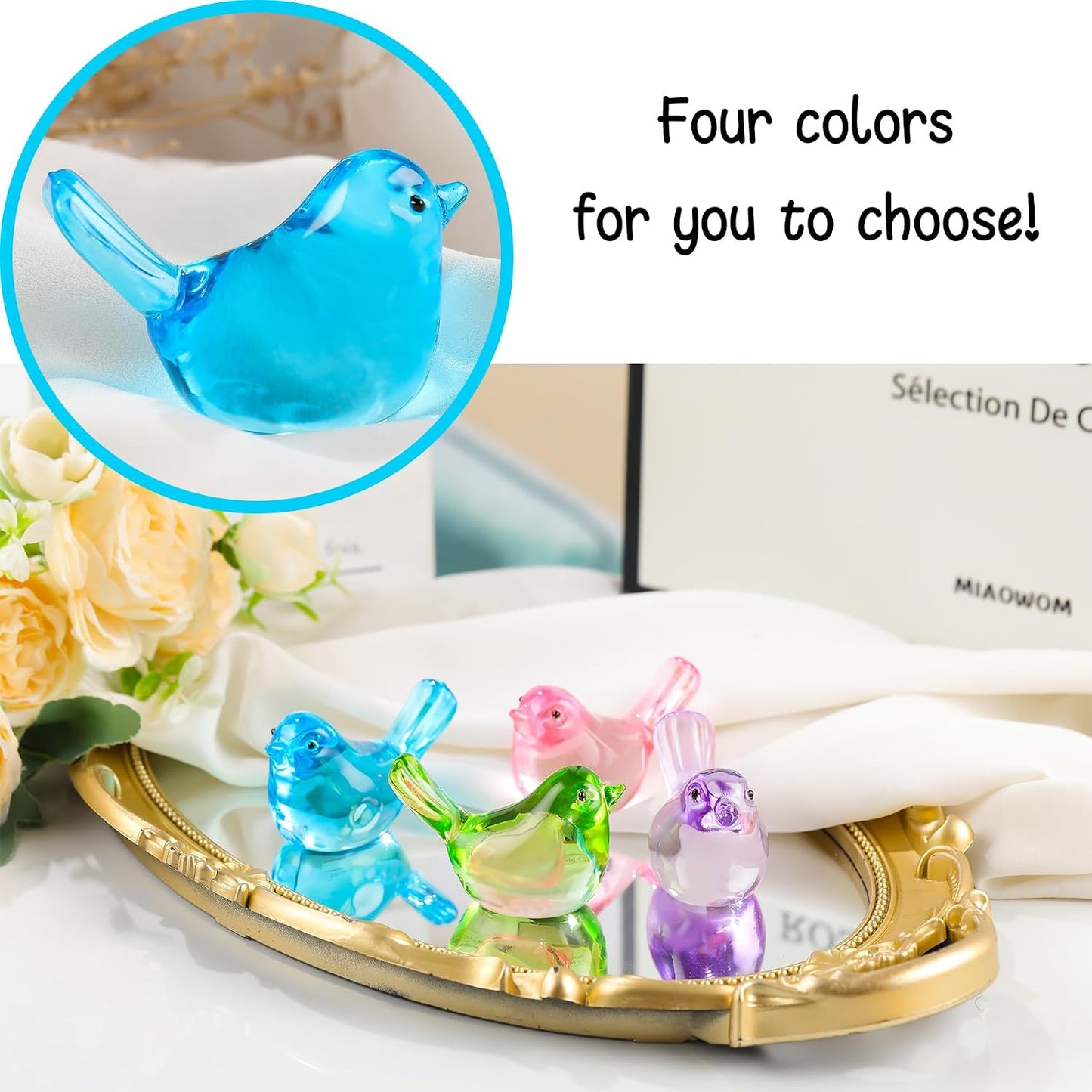 Art Glass Birds Collectible Figurines for Desk / Blue