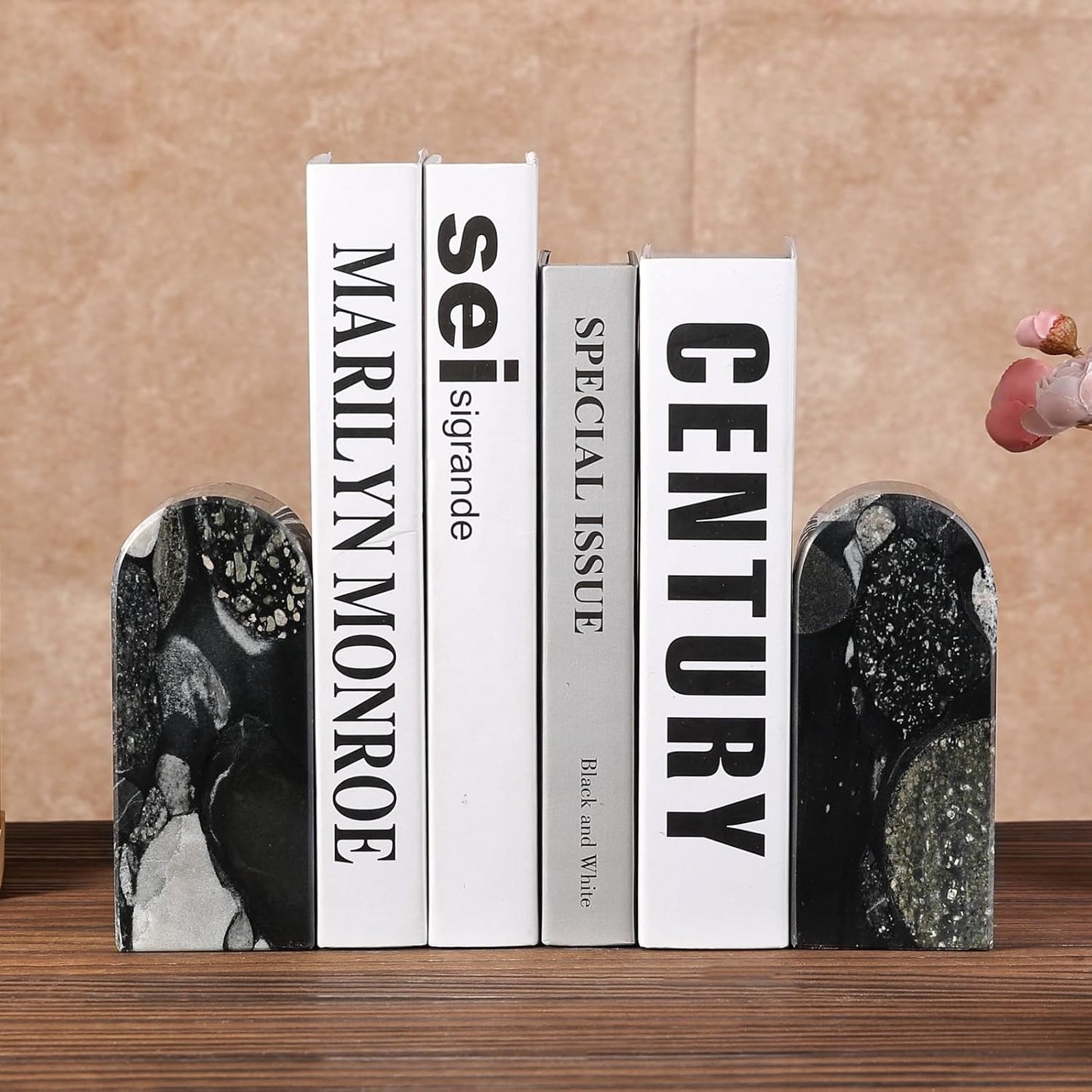 Marble Bookends / Decorative Stone Book Ends / Black Gold Marinace