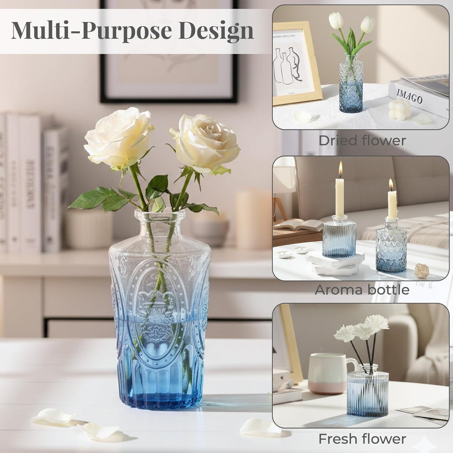 Glass Vase / Small Vase / Blue / Set of 12