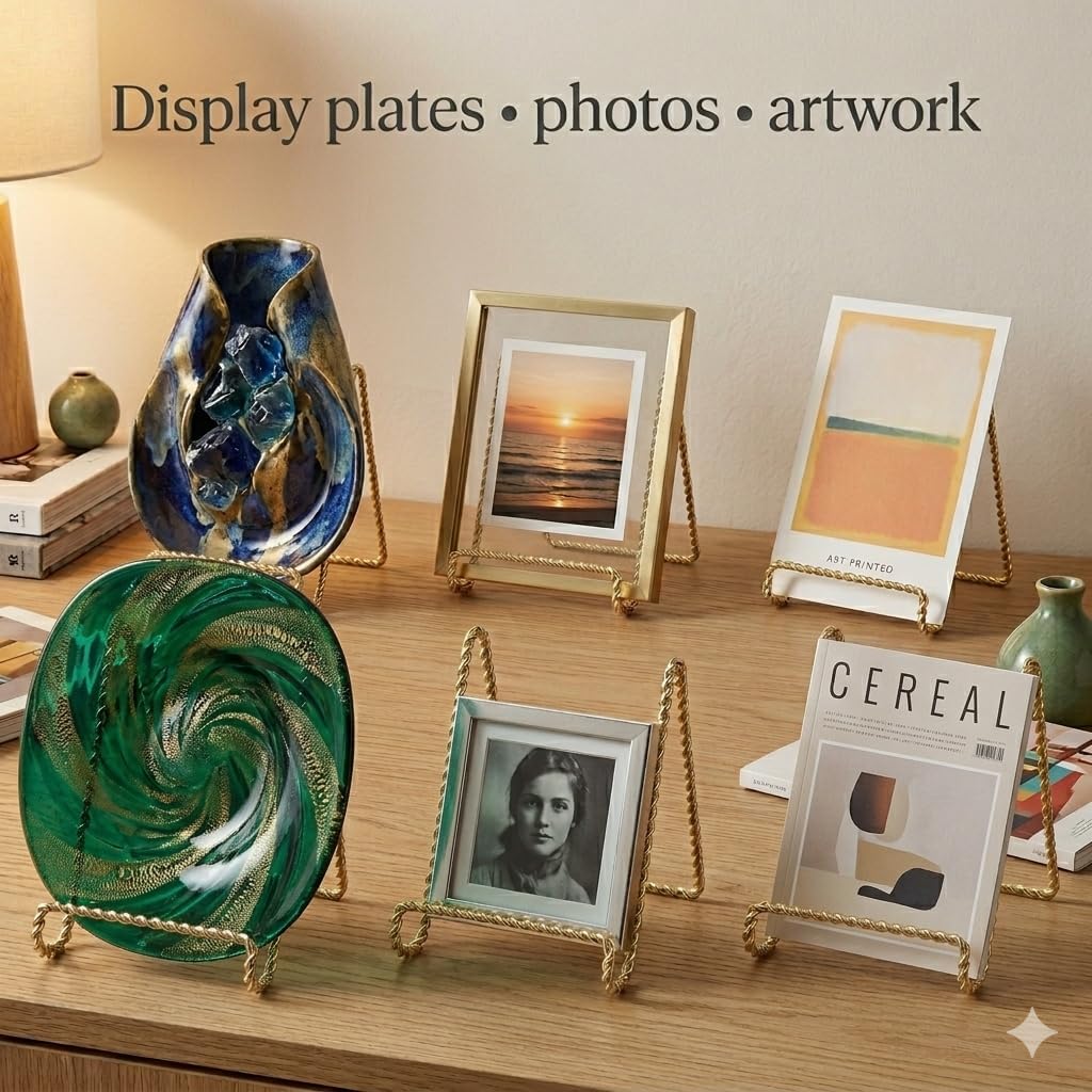 Plate Display Stands Mini Twist Wire Display Easel Holders for Decorative / Gold / 3 Inch / Set of 6