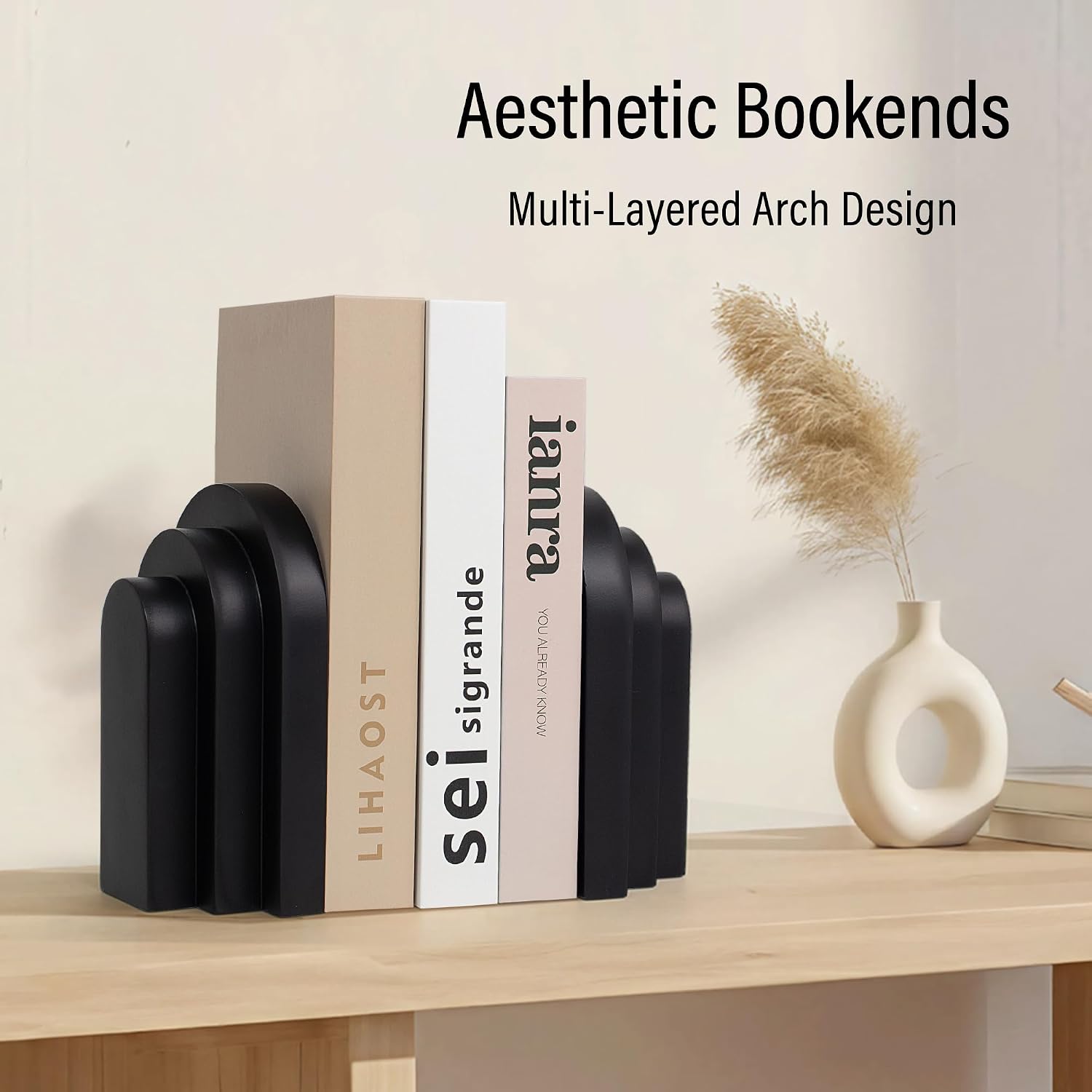 6.6 LBS Modern Book Stopper / Black / Set of 2
