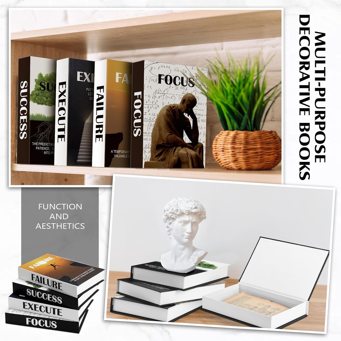 Decorative Book Inspirational Faux Books Stacked Table Decor Fake Books / Motivational / Set of 4
