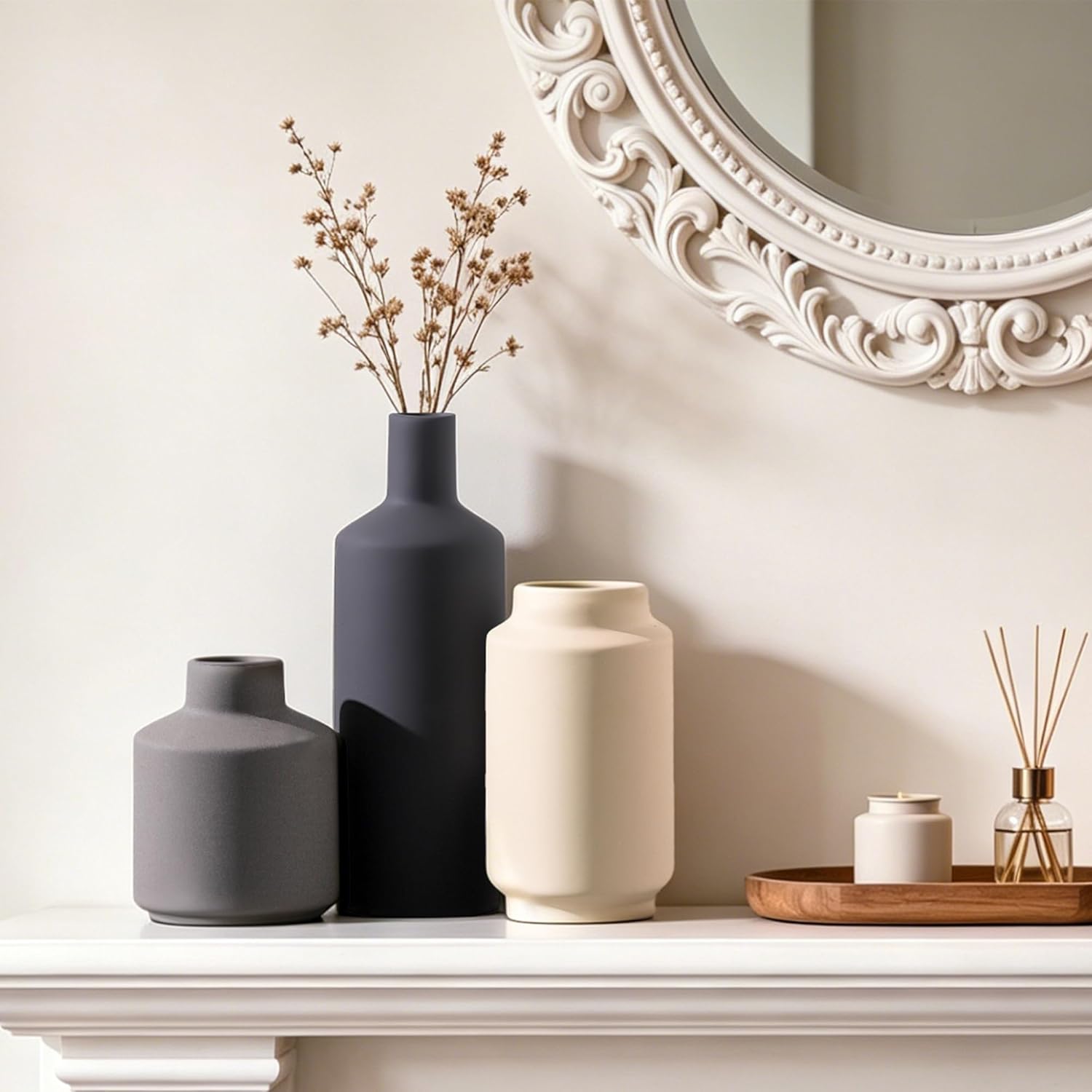 Ceramic Vase / Modern Decorative Vases / Multi Grey / Set of 3