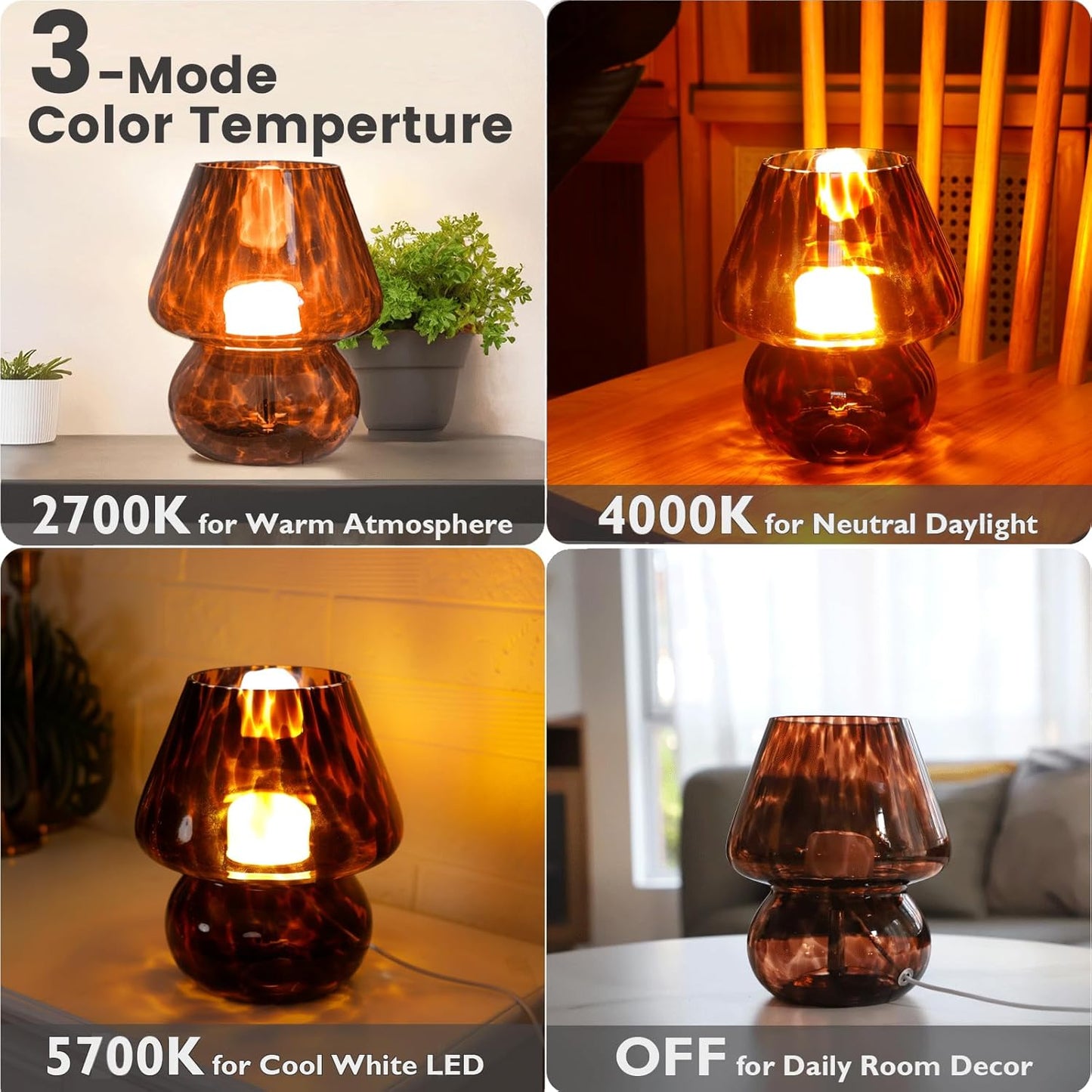USB Plug-in Vintage Mushroom Lamp Small Bedside Table Lamp / Golden Amber