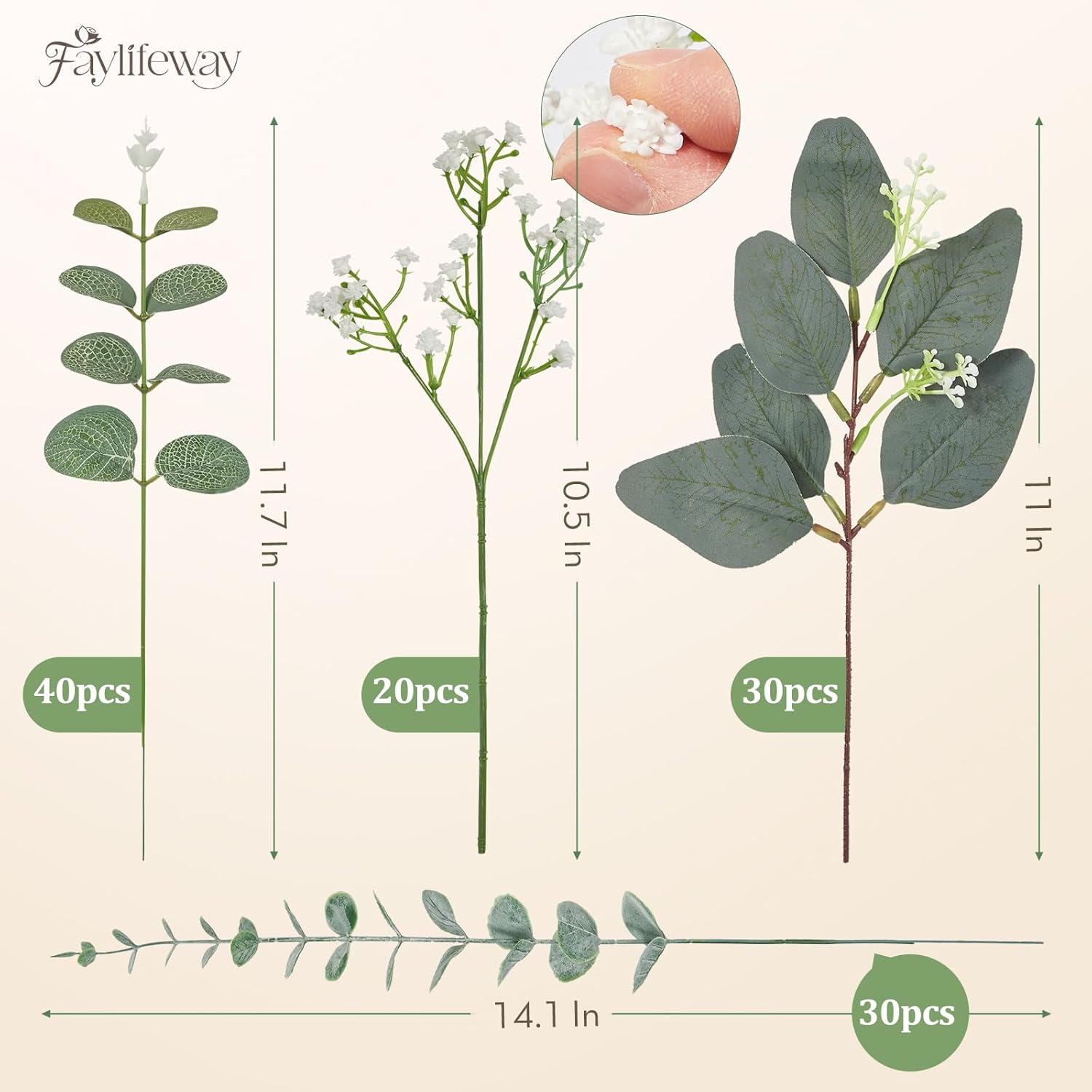 Baby Breath Flowers Artificial Bulk and Greenery Stems for DIY / Grey Green / Set of 120