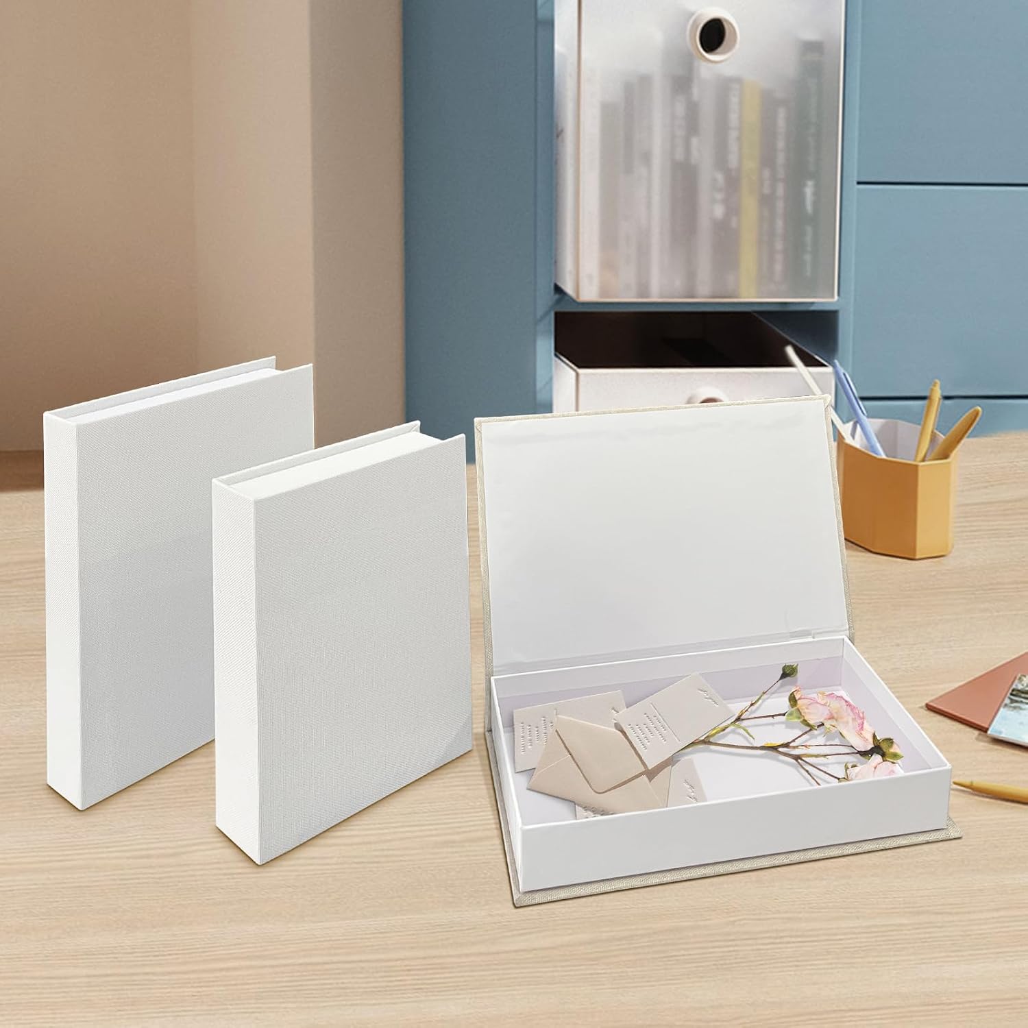 Linen Fake Boxes / White / Set of 2