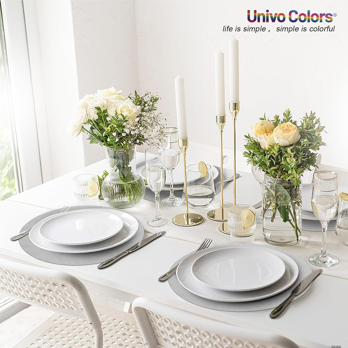 UnivoColors Placemats Round Faux Leather Placemats Set of 8-Waterproof-Wipe Clean-Heat Resistant-Anti Slip Dining Table