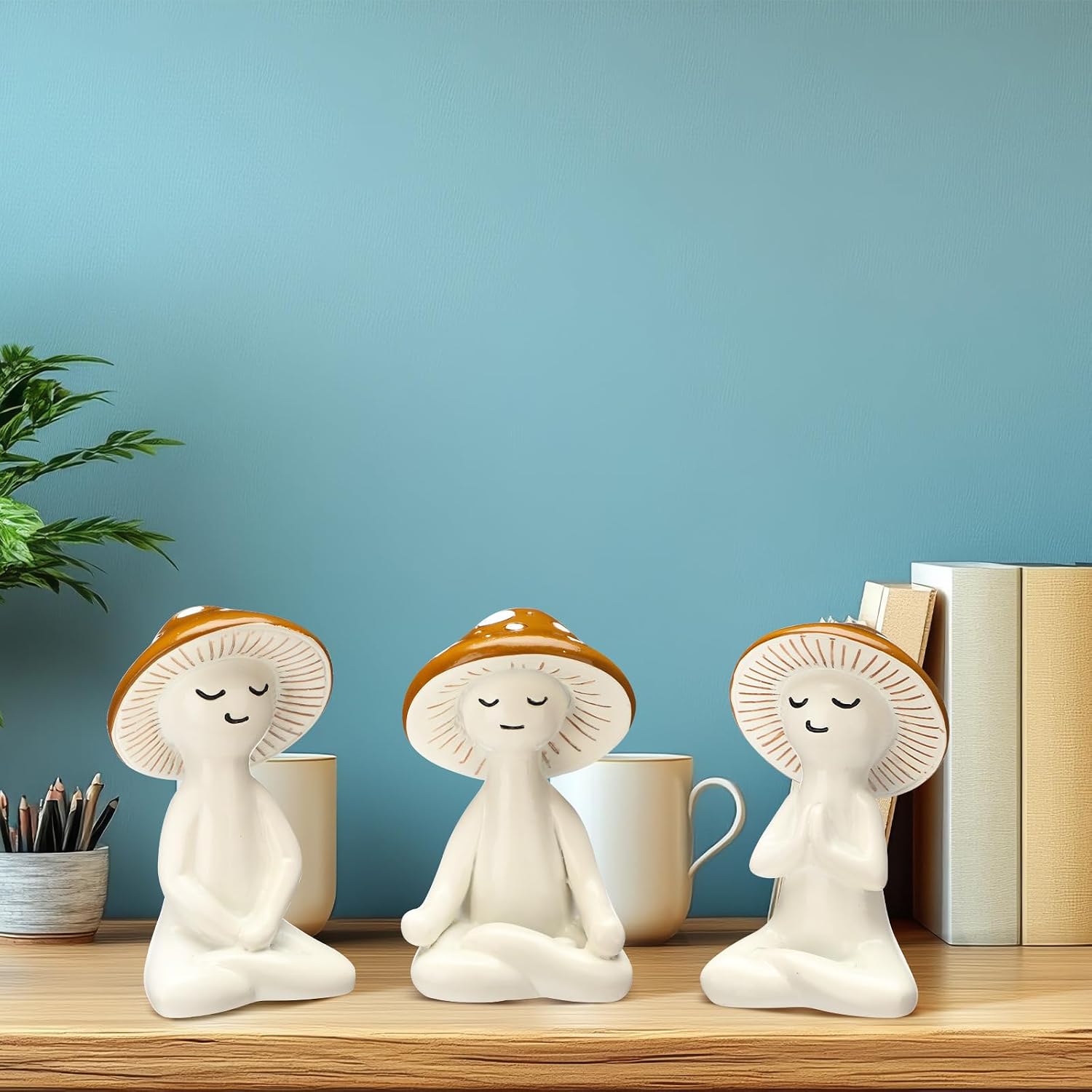 Meditation Statue Resin Yoga Figurine Meditation Tabletop Plant Statues Decor / Mushroom / Set of 3