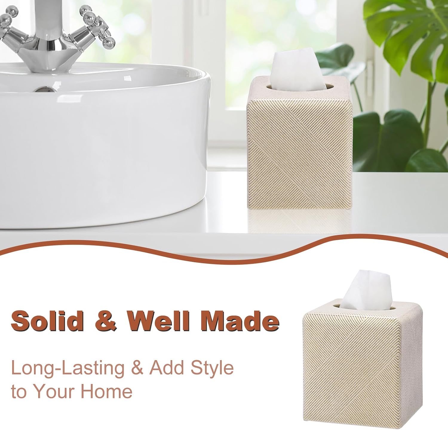 Twill Texture Tissue Box Cover Square / Beige