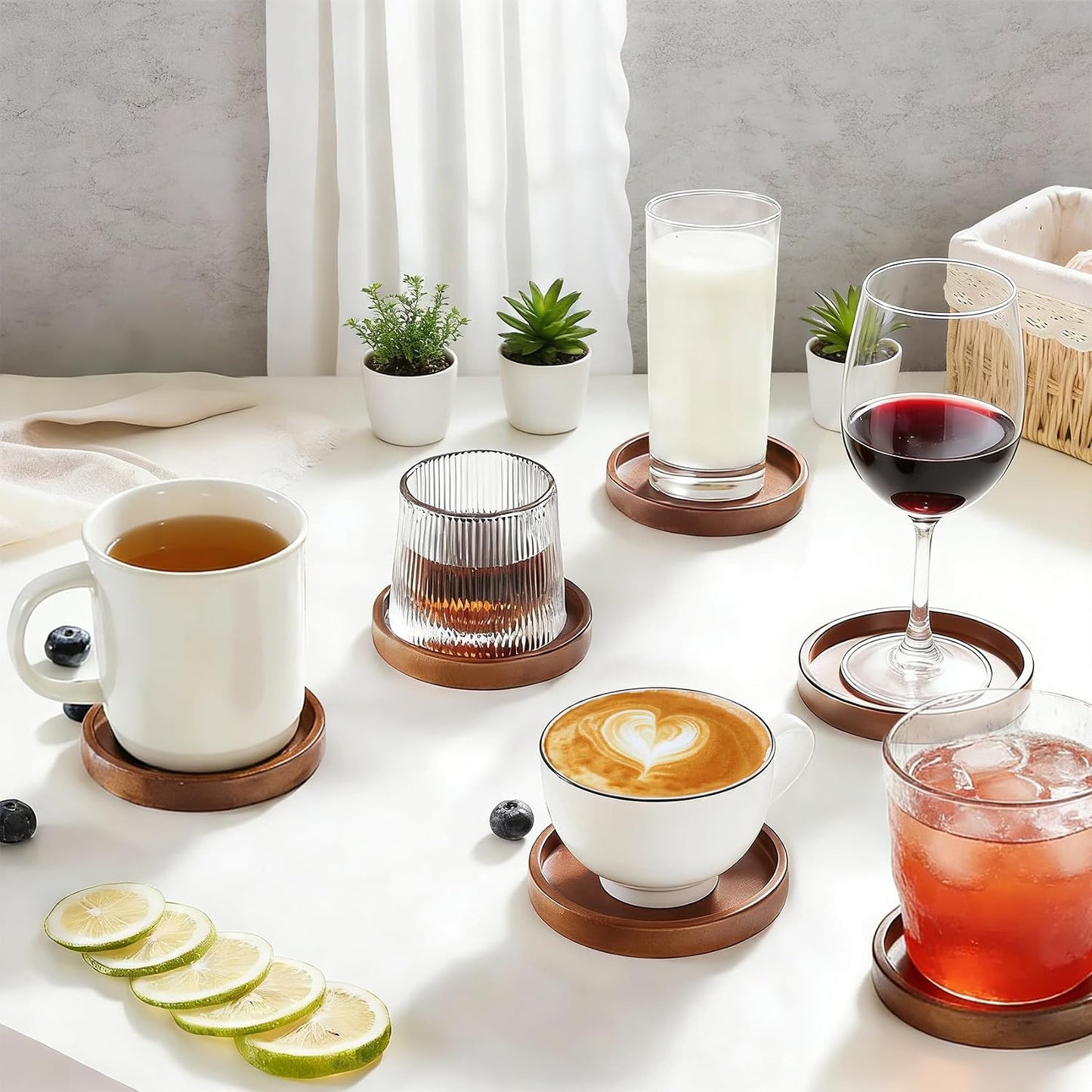 Holder / Wood Drink Coasters / Natural / Set of 6