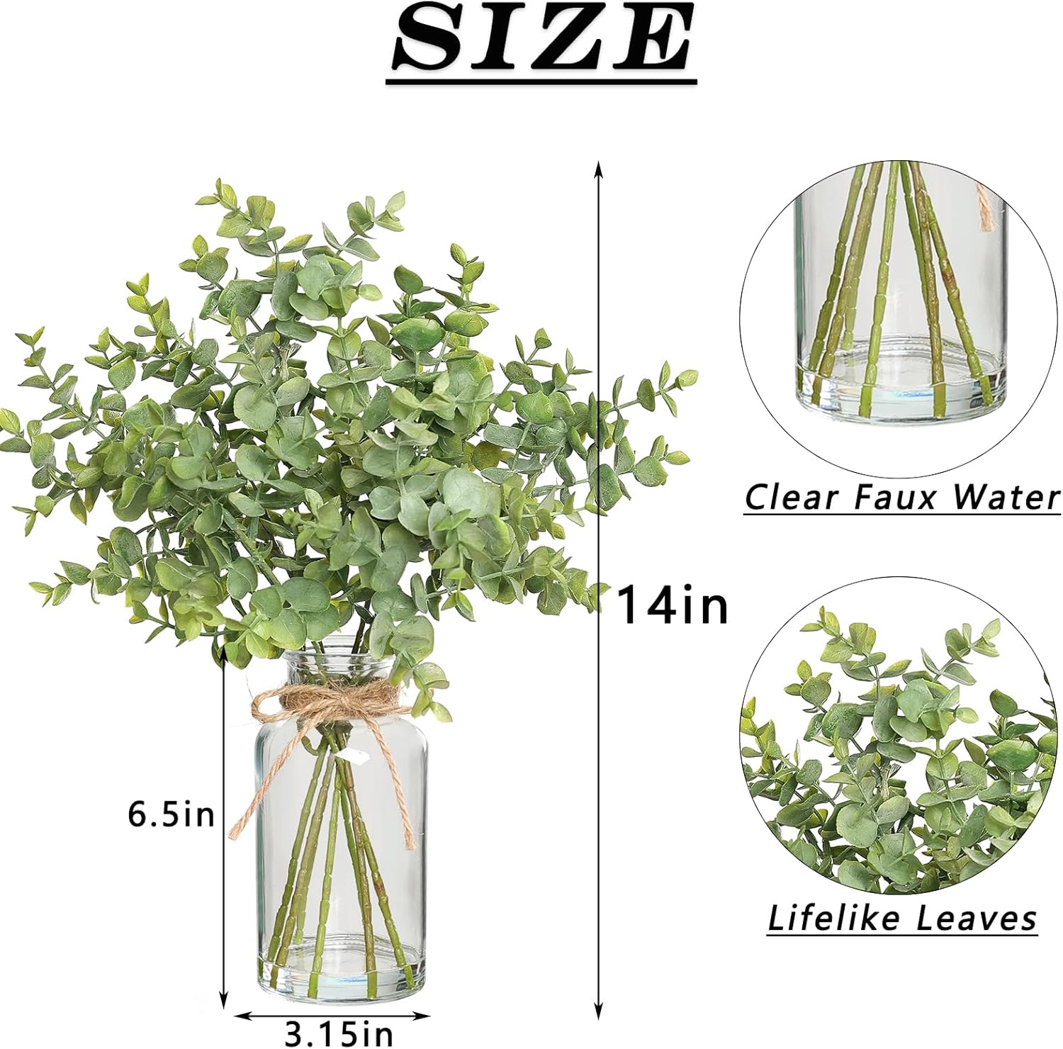 Fake Eucalyptus Stems in Glass Vase