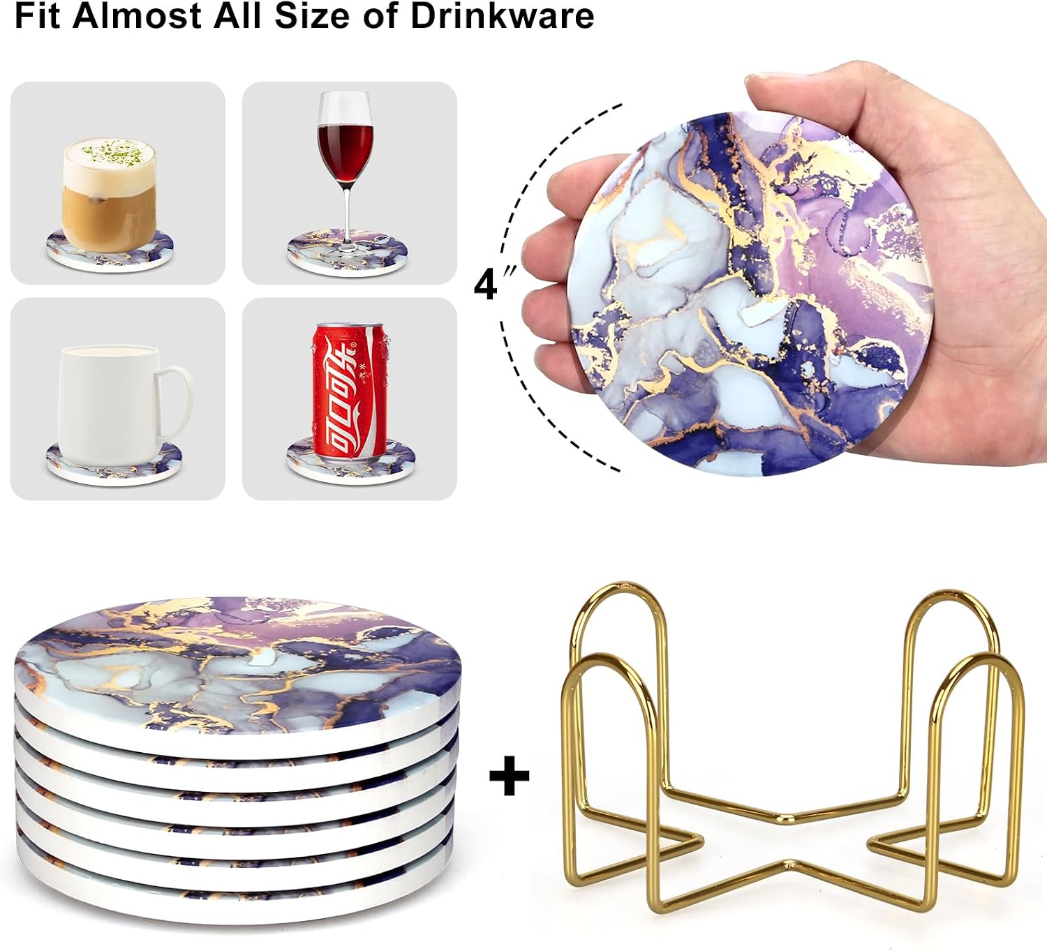 Holder Drink Coaster Modern Marble Coasters Unique Coaster / Purple / Set of 6