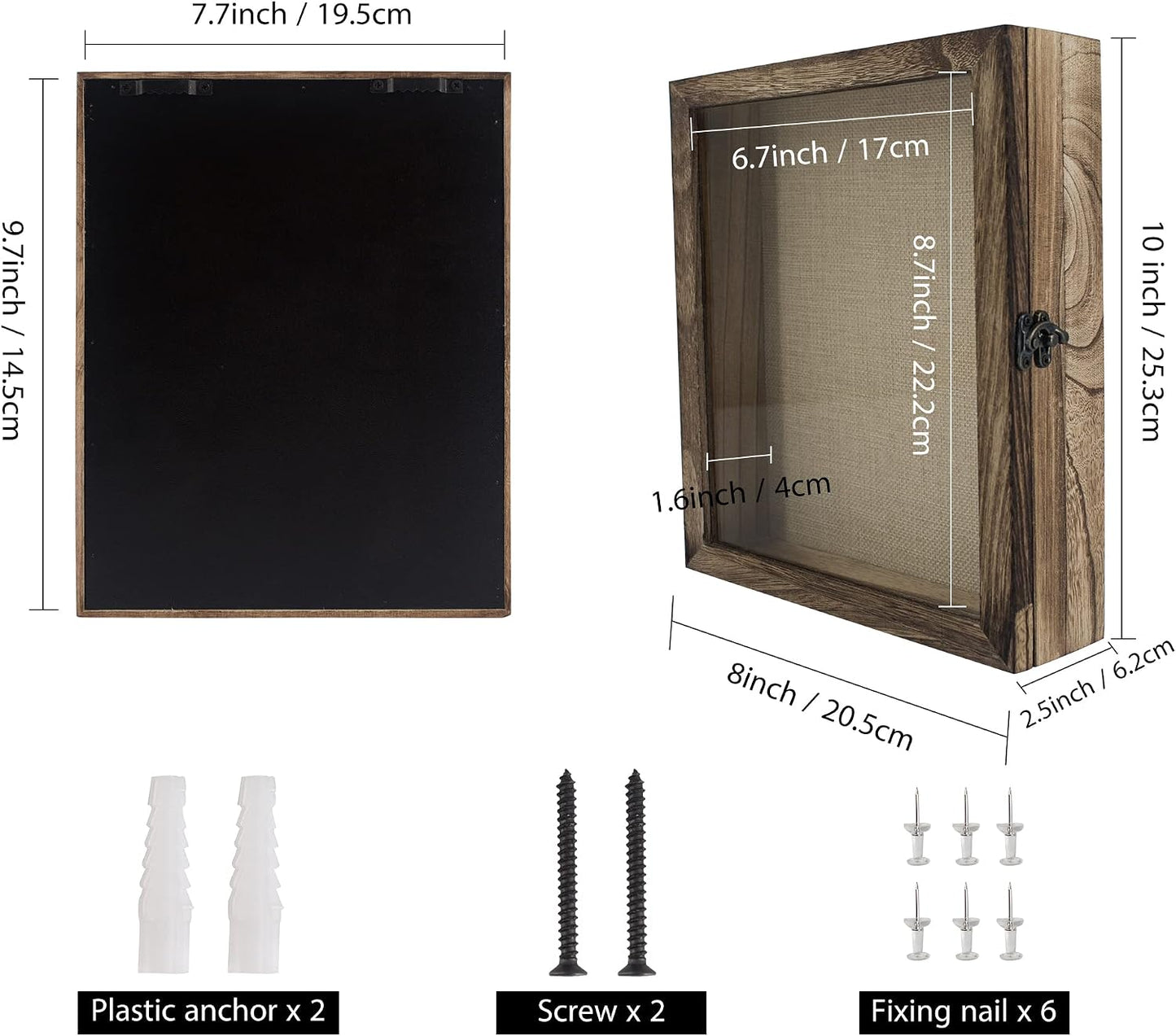 GraduationMall 8x10 Shadow Box Frame Solid Wood Glass Door Display Case with Linen Back and 6 Stick Pins,1.5 inches