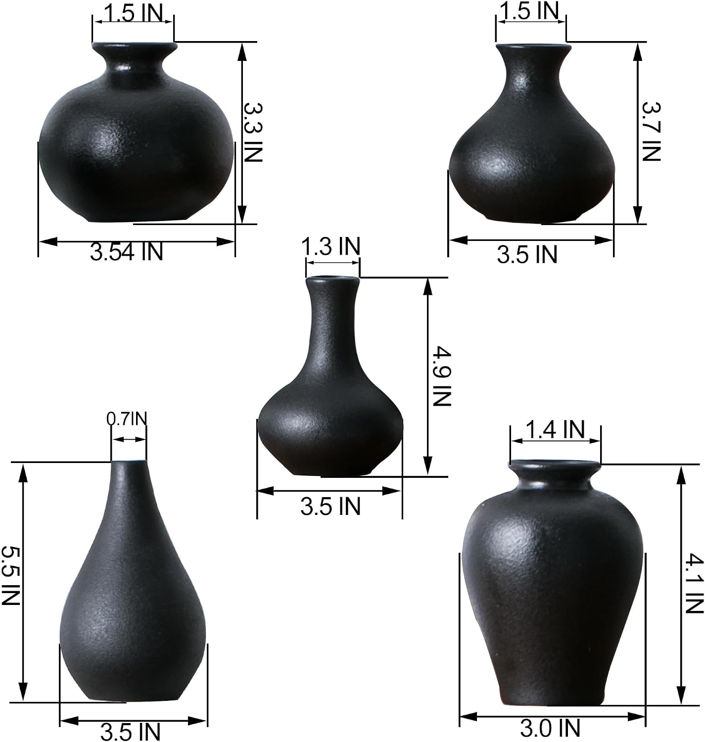 Ceramic Small Vase / Black / Set of 5