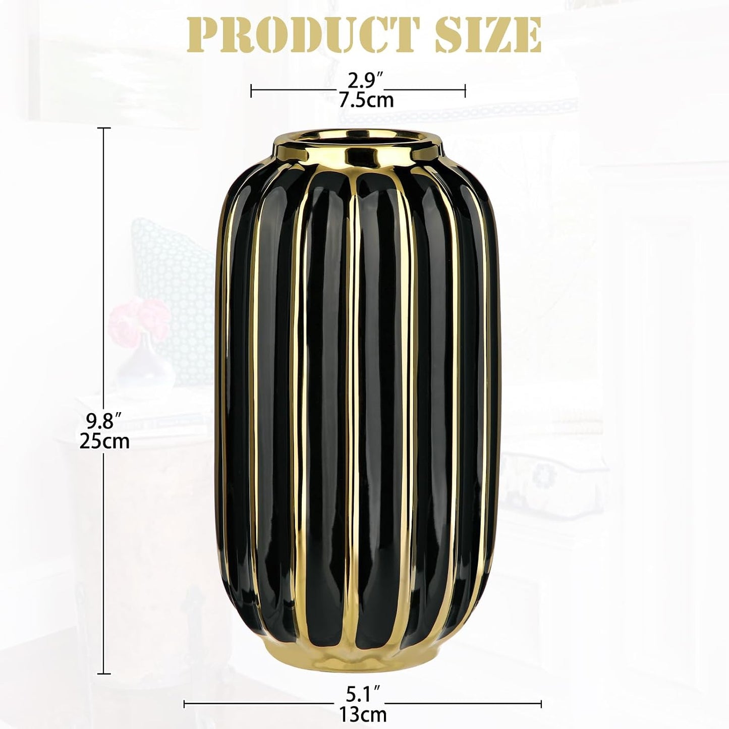 Plated Lantern Ceramic Vase Home Decor Creative Design Porcelain / 11.02'' Tallblack / Gold
