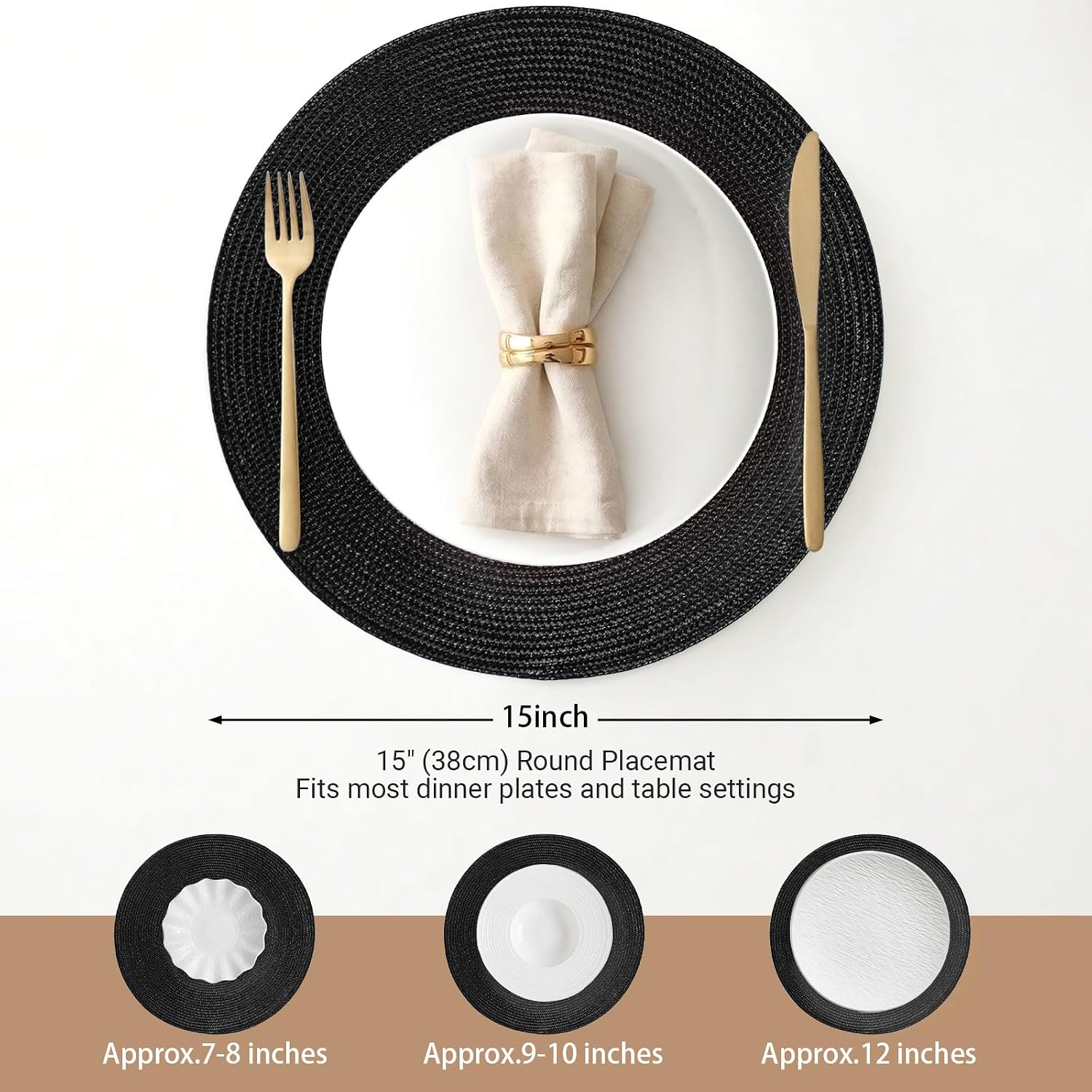 FunWheat Round Braided Placemats Set of 8 Place Mats for Dining Table Woven Washable Non-Slip Table Mats 15