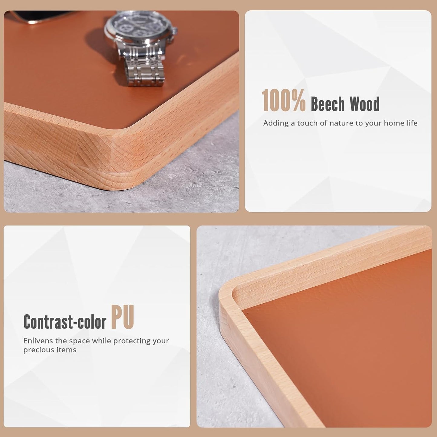 Wooden Valet Tray for Men / Light Brown