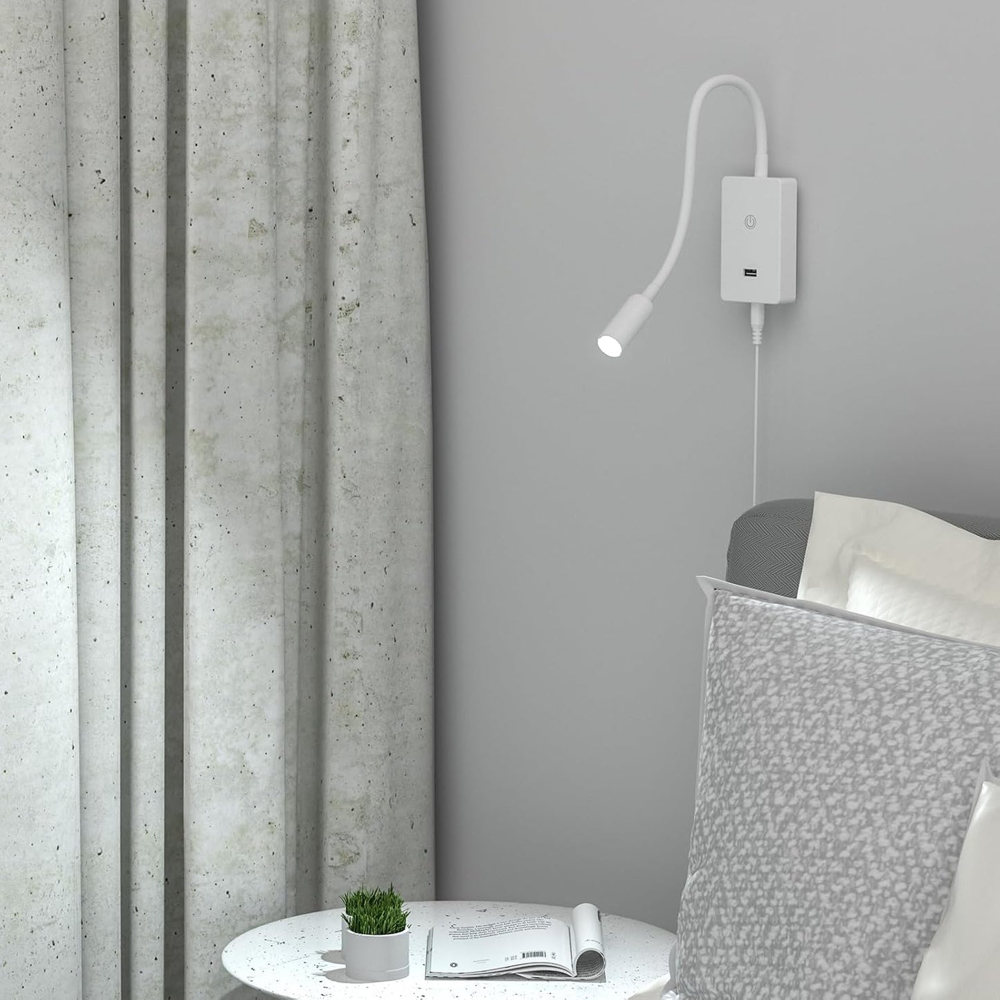 LED Wall Mounted Bedside Reading Light, Touch Dimmable Spot Lamp for Bedroom Headboard Light with 5V2A USB Port