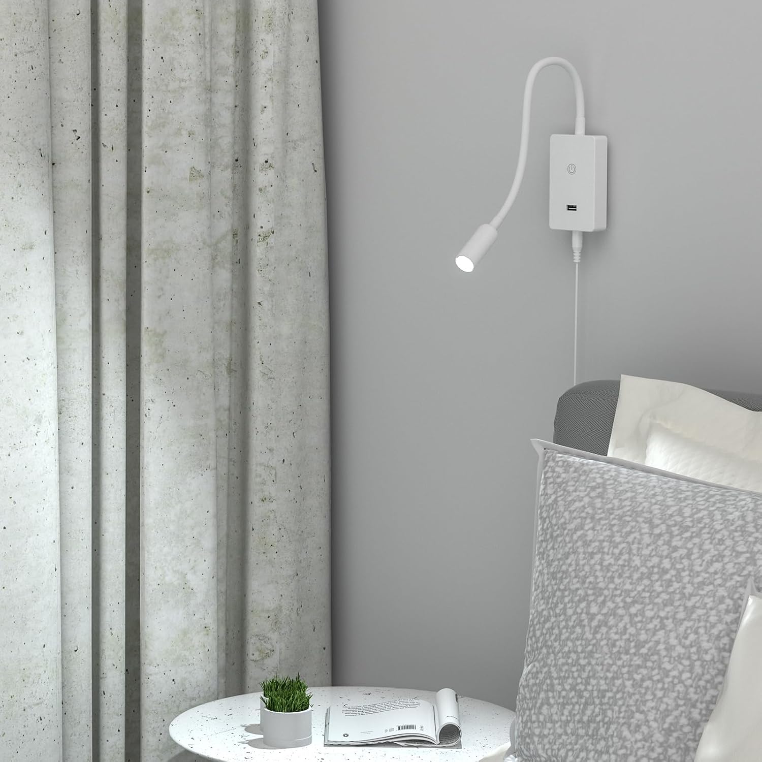 LED Wall Mounted Bedside Reading Light, Touch Dimmable Spot Lamp for Bedroom Headboard Light with 5V2A USB Port