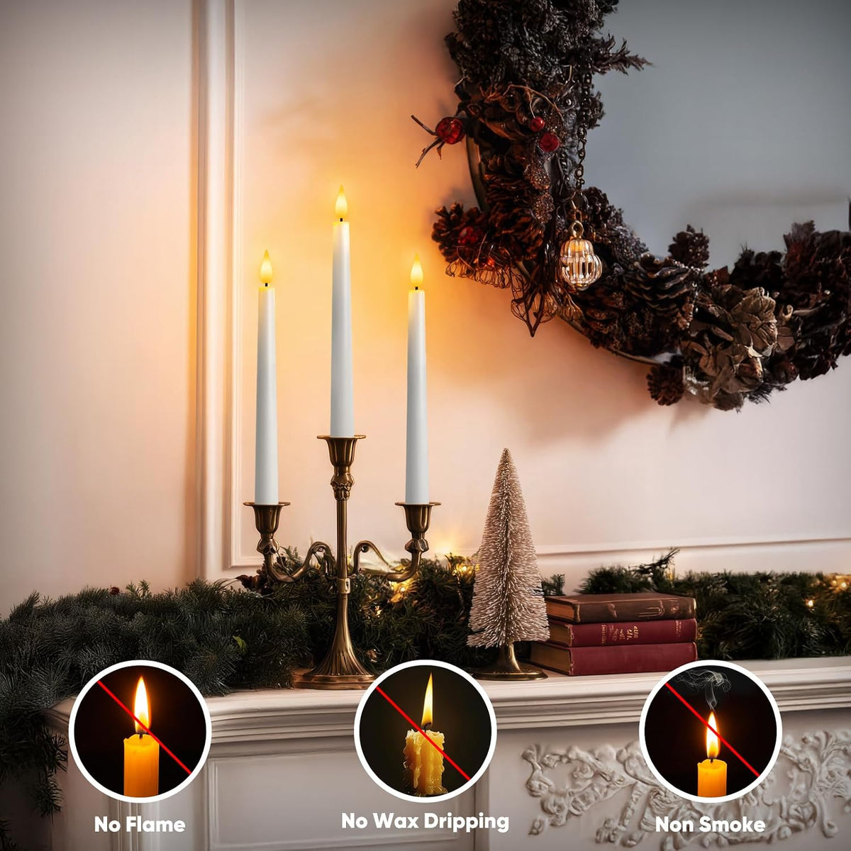 12 Pcs Flameless Taper Candles with Remote and Timer, 9.6 Inches Plastic LED Candlesticks, White Battery Operated