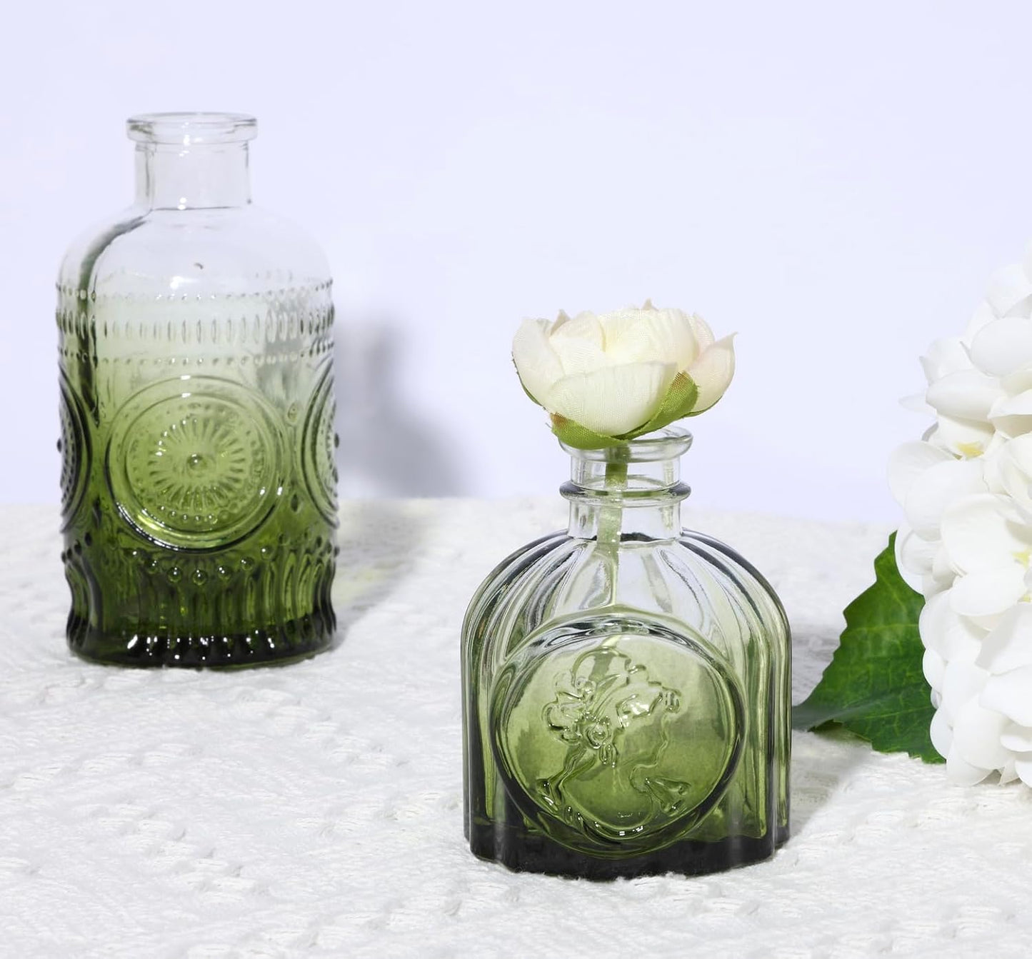 Glass Bud Vase Set / Green / Set of 5