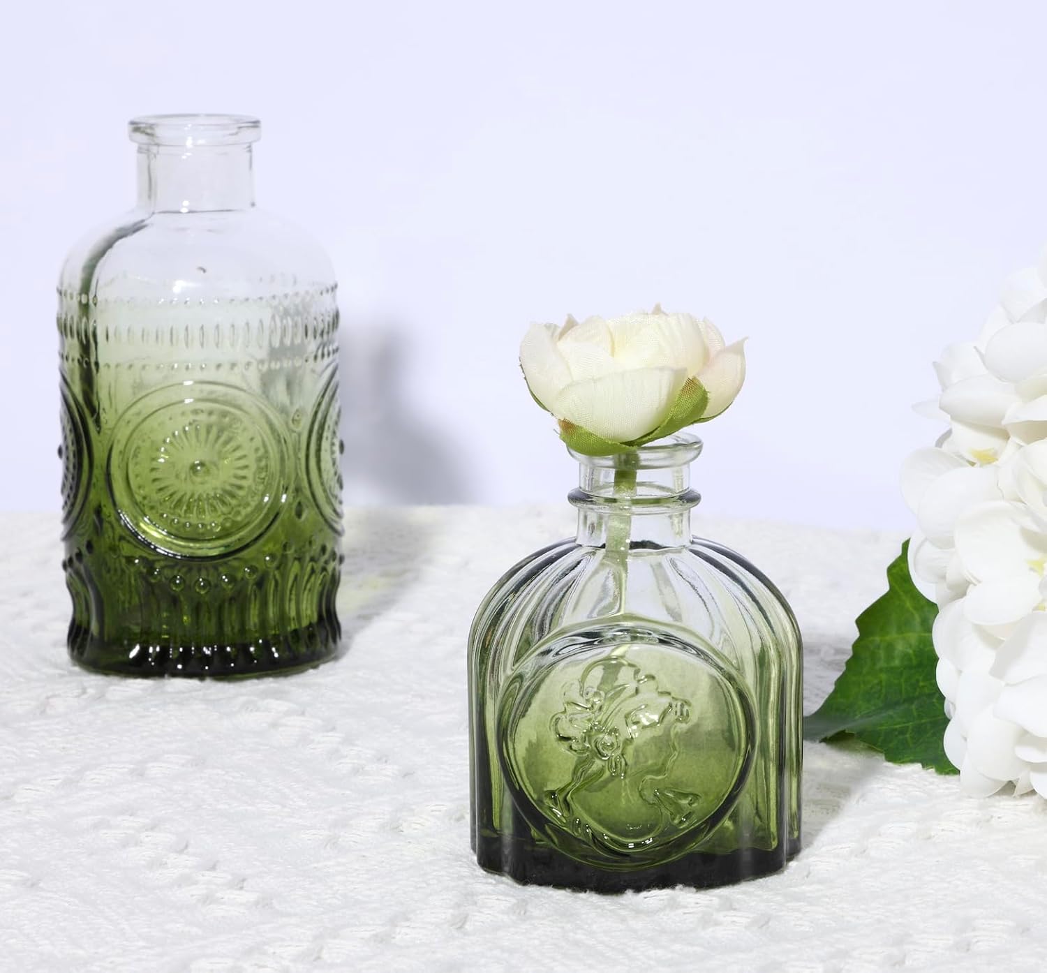 Glass Bud Vase Set / Green / Set of 5