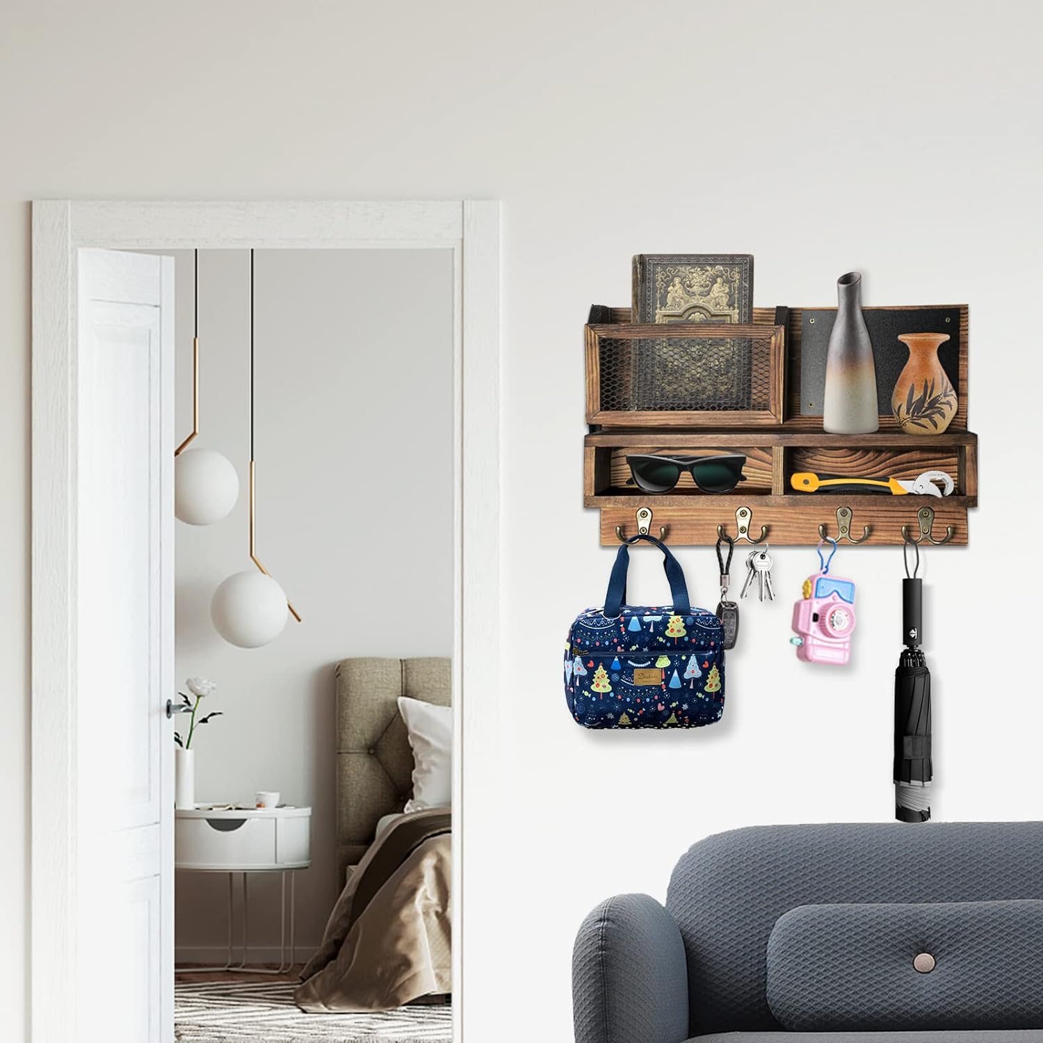 Key Holder / Mail Organizer Wall Mount / Brown