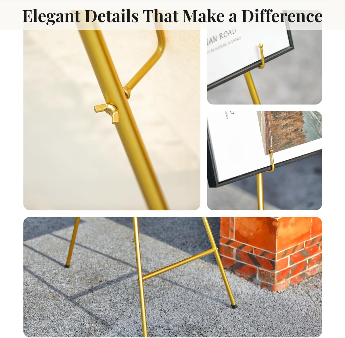 53”H Metal Gold Easel Stand for Sign Heavy Duty with Bow Top | Large Adjustable Display Standing for Wedding Displaying