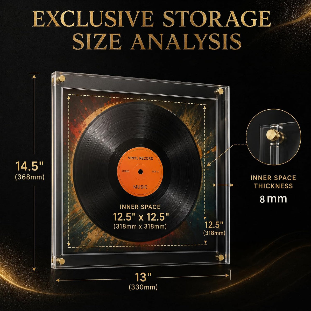 3Pack Clear Acrylic Vinyl Record Album Display Frame for Double LPs | Self Adhesive Wall Mount Display Holder, No Drill