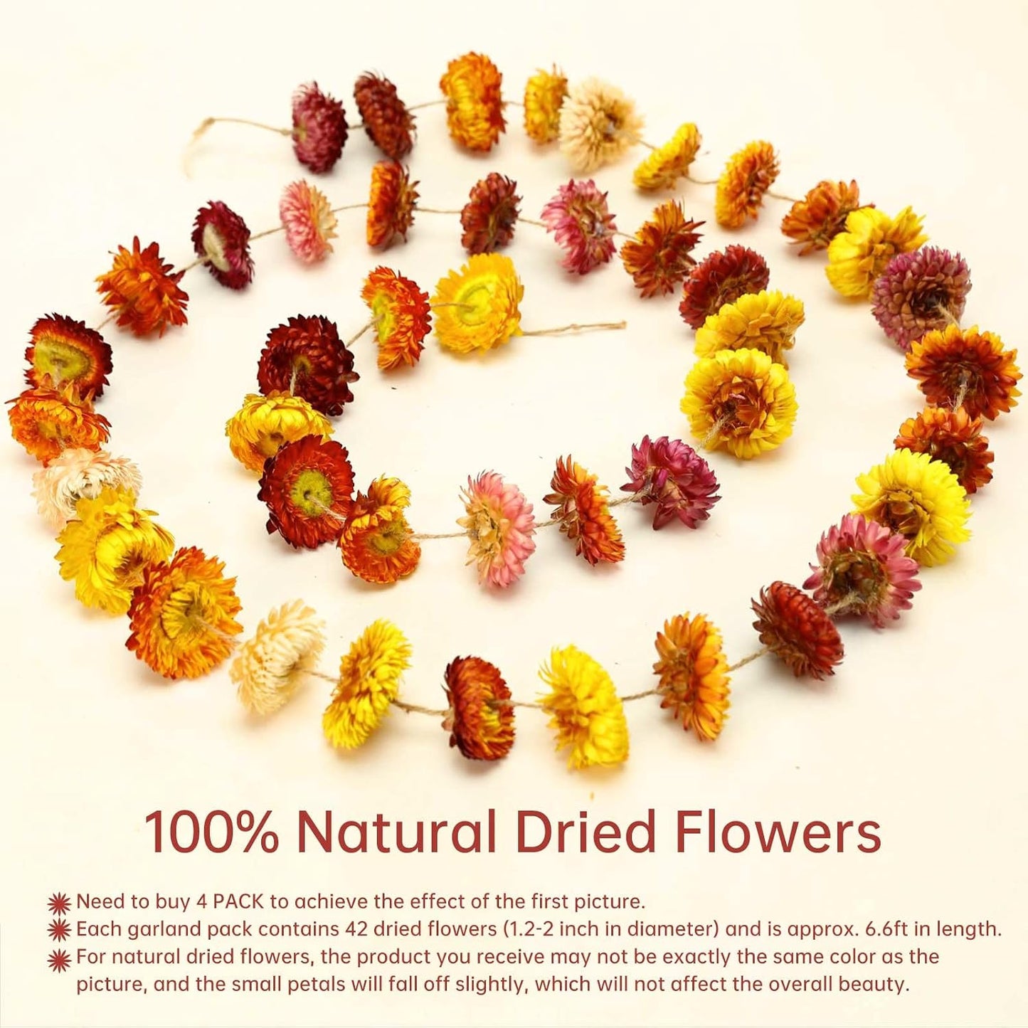 Dried Flowers Garland Real Daisy Sunflower Garlands Dry Flower Chain / 6.6 Inch