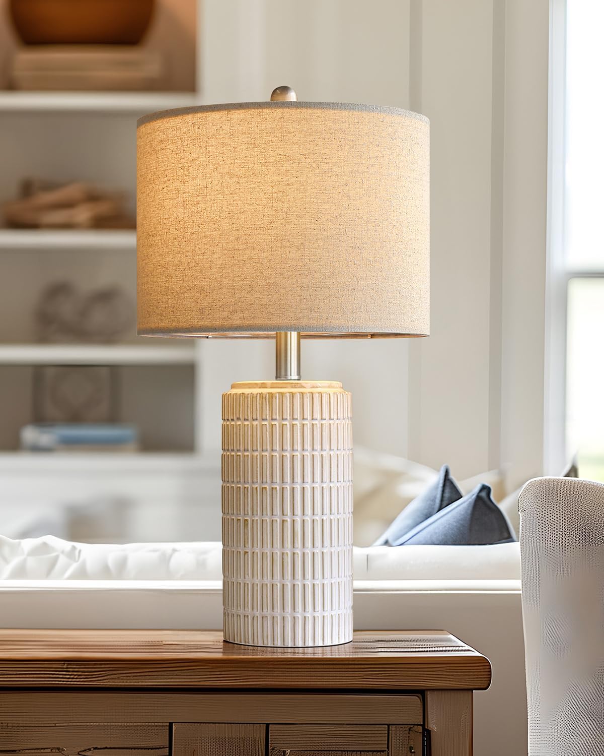 PoKat 23'' Bedside Table Lamp for Bedroom Nightstands, Modern Ceramic Decor