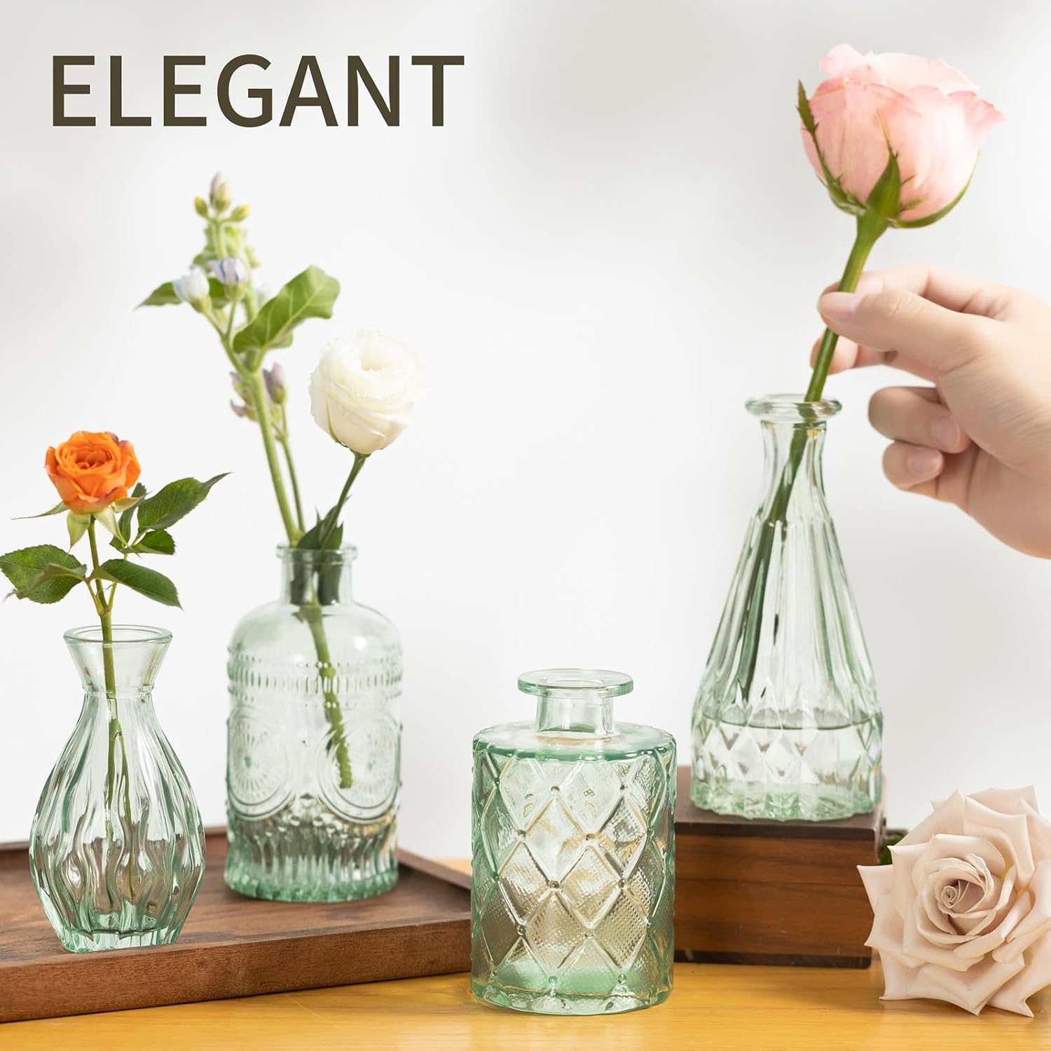 Vintage Small Glass Vases / Sage Green / Set of 10