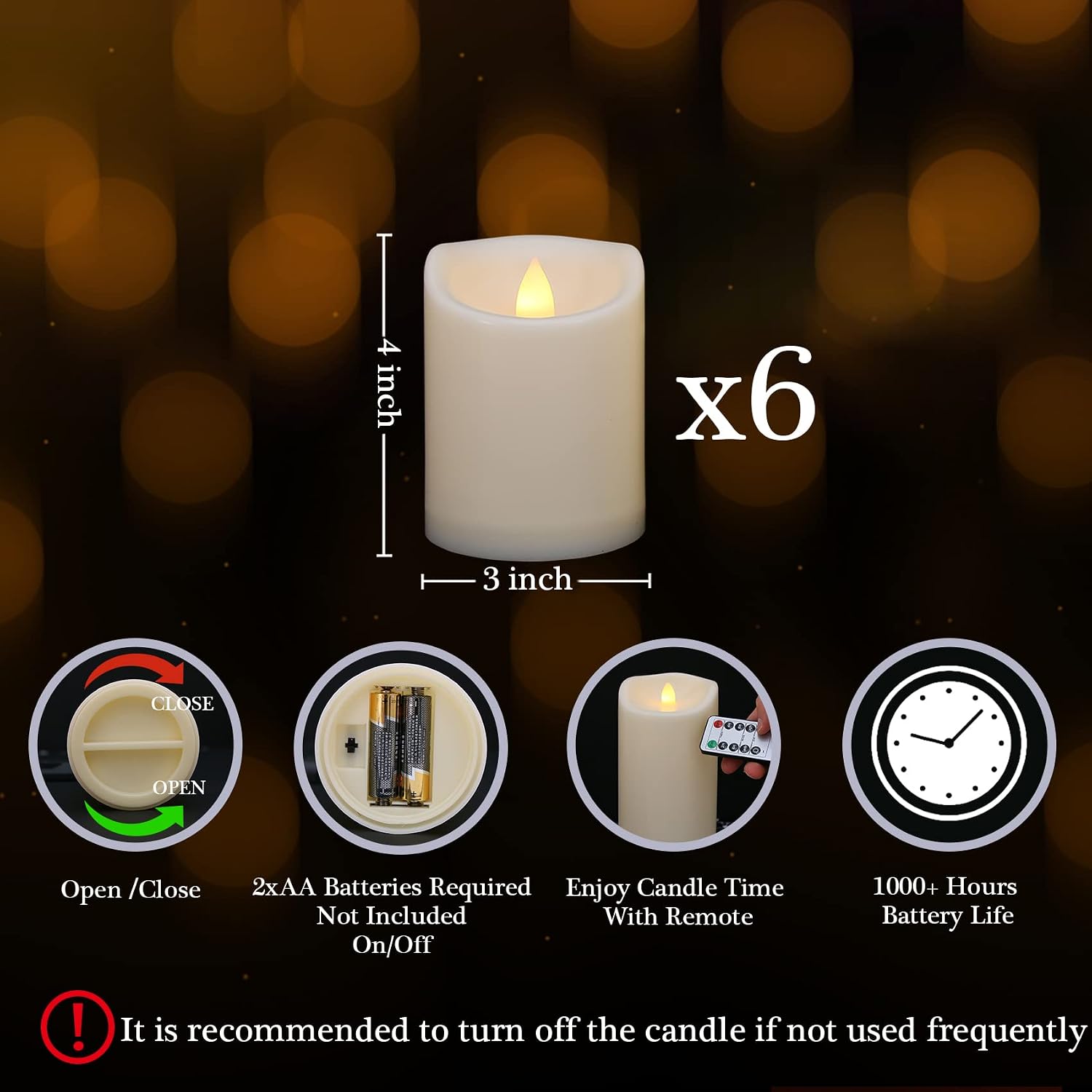 Battery Operated Flickering Flameless Candles with Remote and Timers, 1000 Hours Waterproof Outdoor Indoor LED Pillar