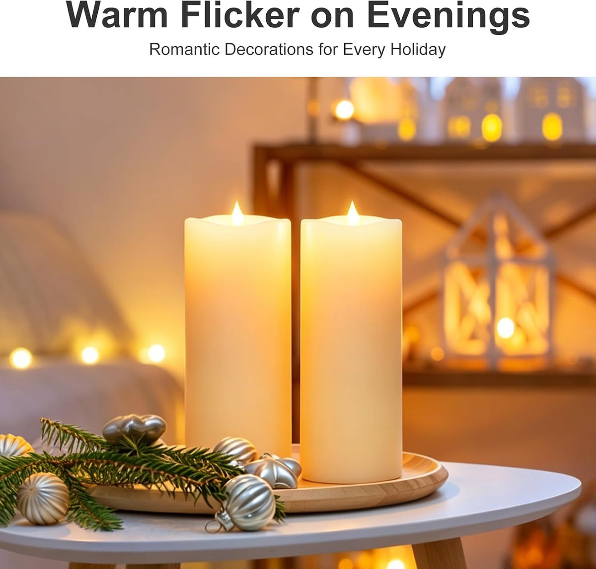 2PCS, 3 x 8 inches Flameless Candle with Remote Control, 3D Flickering Wick, Real Wax, Battery Candles,with