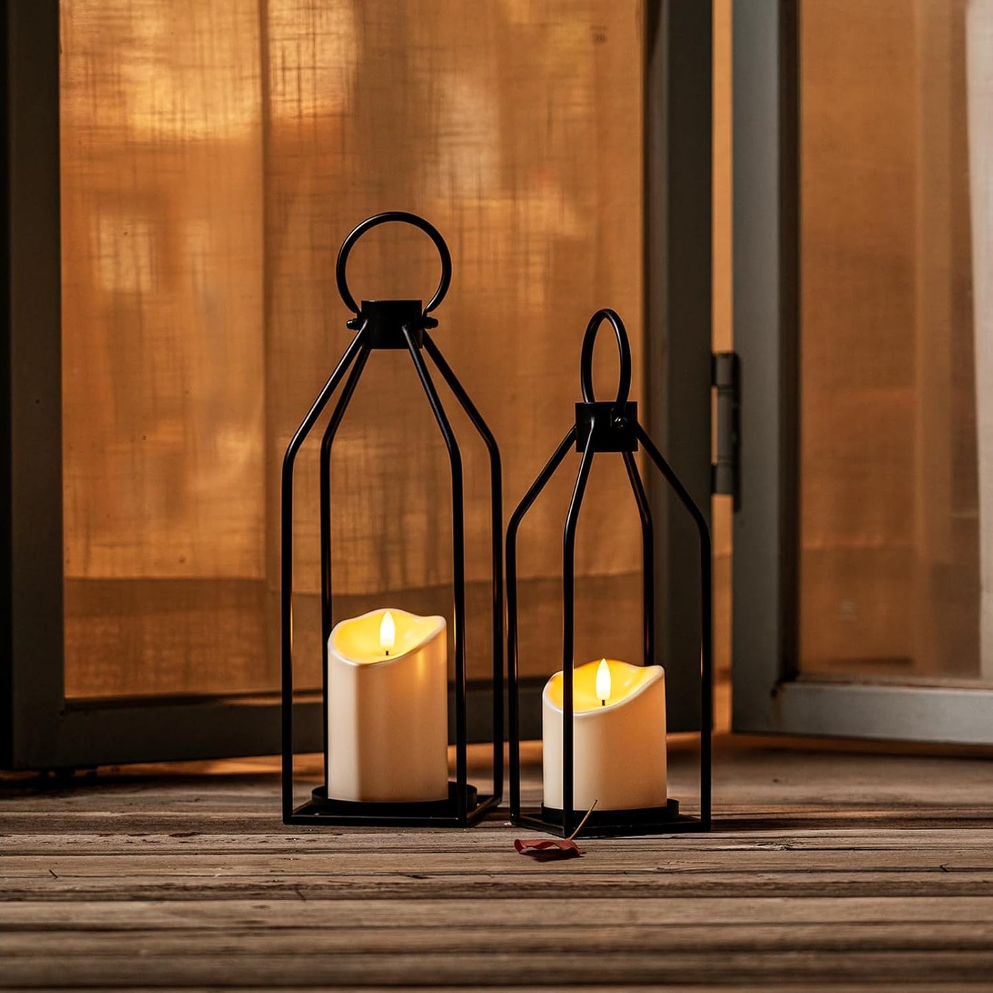Homemory Modern Farmhouse Black Metal Lanterns 2PCS with Flameless Candle | Waterproof Lantern Design Outdoor Indoor