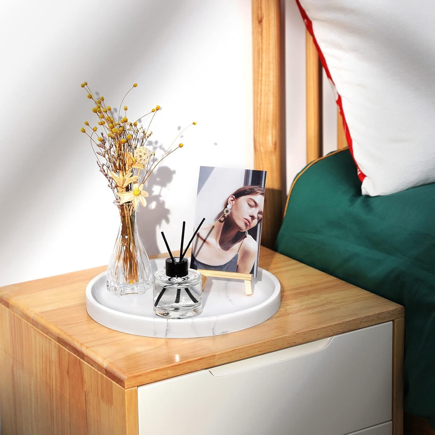 Vanity Tray / Resin Round Tray Decorative Storage Organizer / Round Gravel White