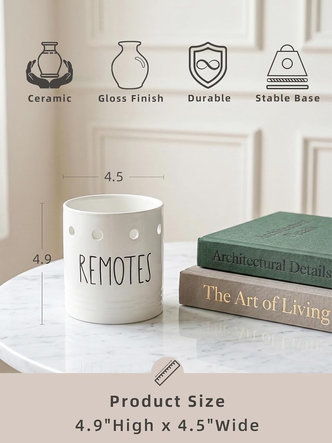 Farmhouse Ceramic Remote Control Holder / White