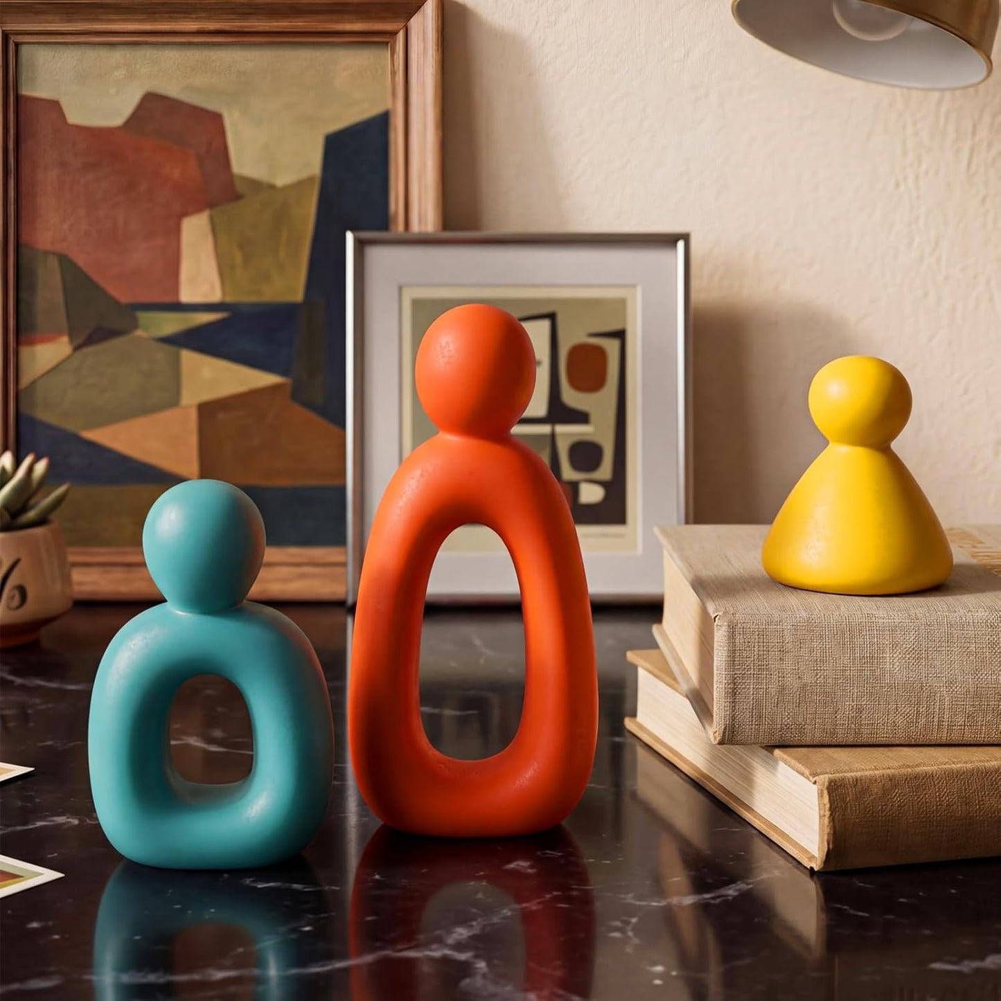 Mid Century Modern Decor Abstract Family of 3 Figurines / Medieval Color / Set of 3