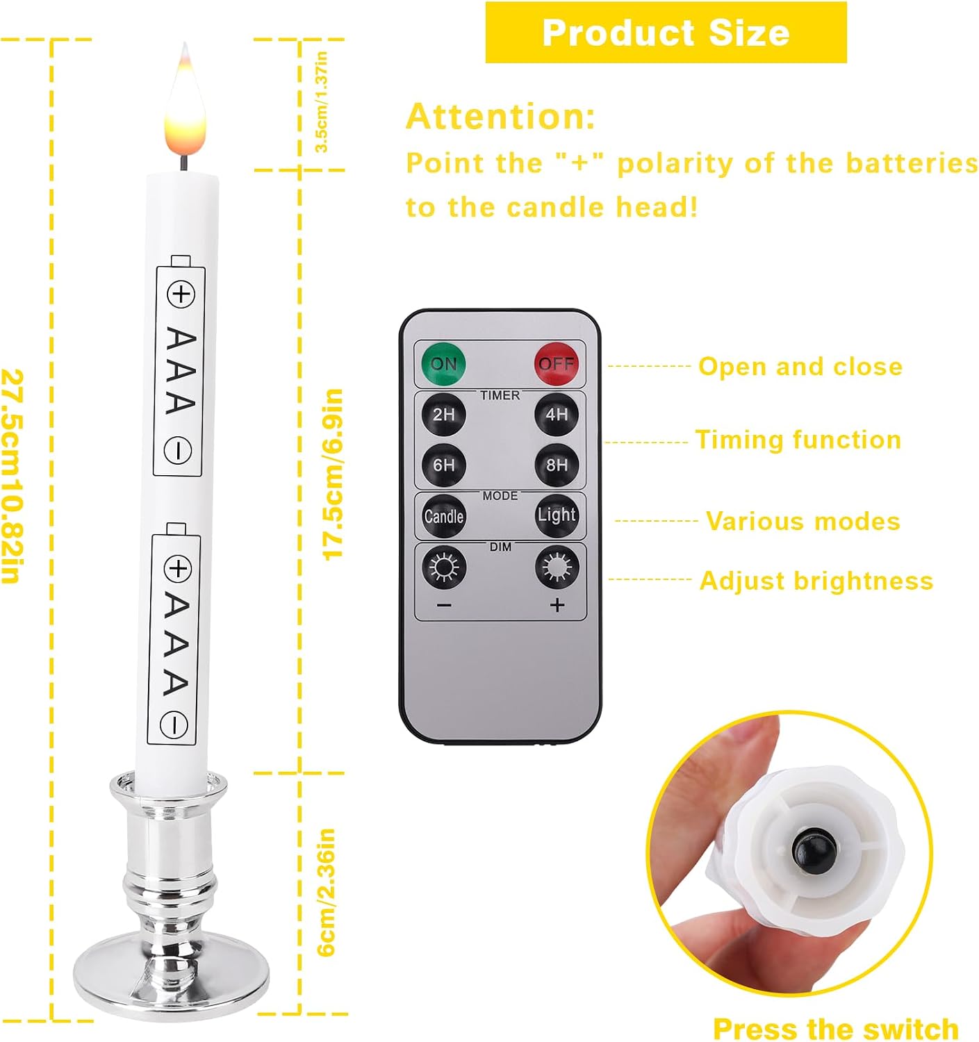 LED Flameless Window Candles with Remote Timer 10 PCS Battery Operated Flickering Taper Candle Lights with Removable