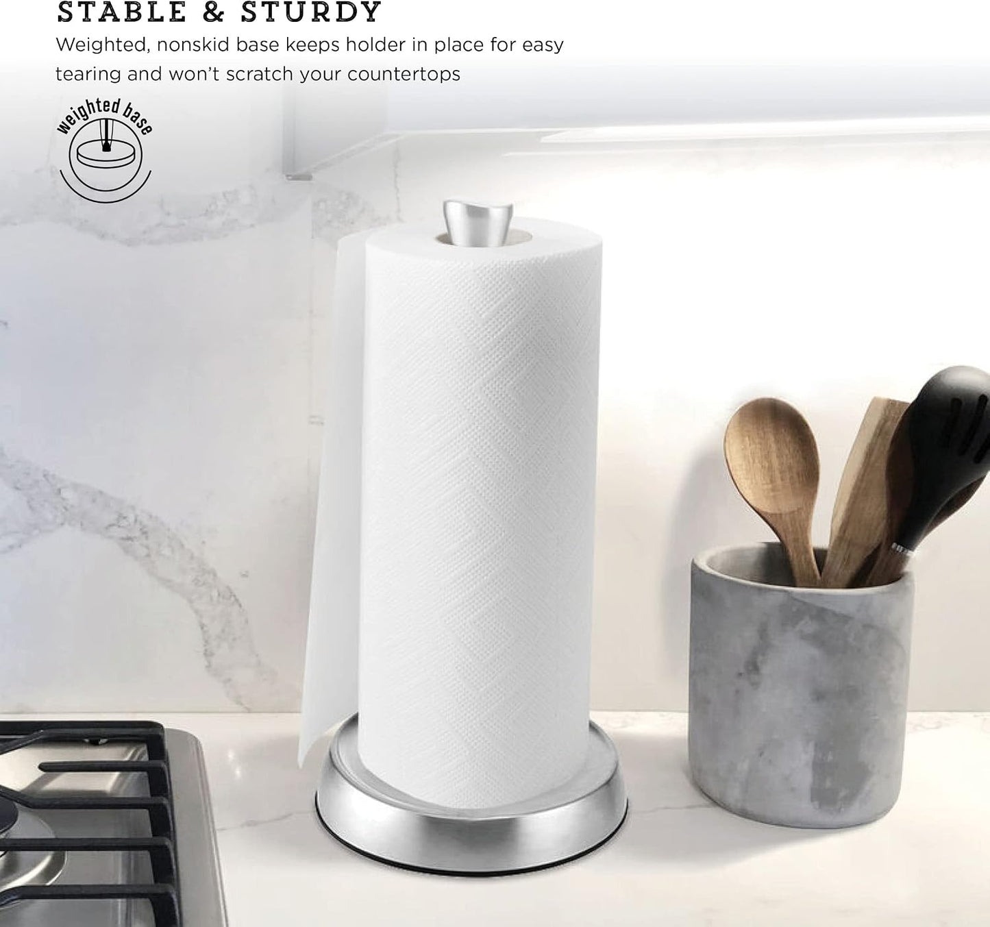 Kamenstein Wave Design Perfect Tear Stainless Steel Countertop Paper Towel Holder, One Handed Pull, No Unraveling
