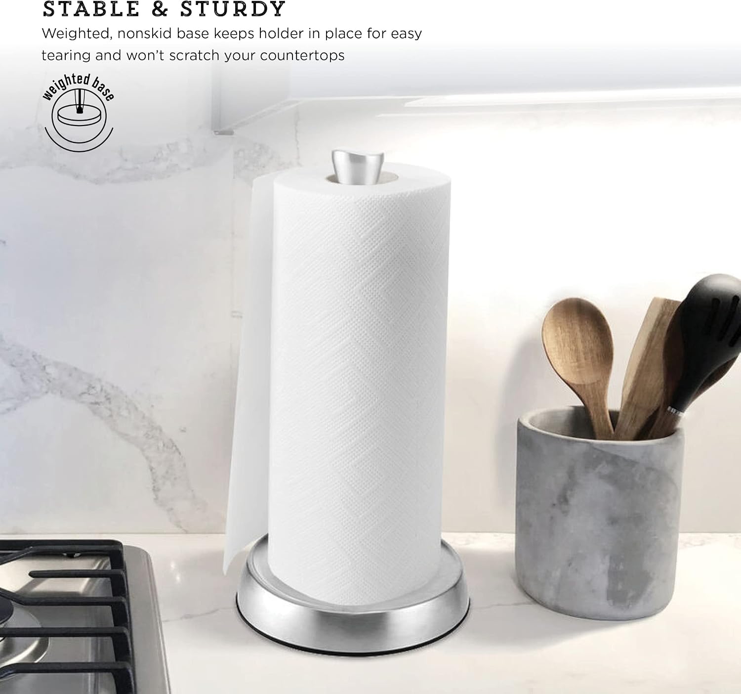 Kamenstein Wave Design Perfect Tear Stainless Steel Countertop Paper Towel Holder, One Handed Pull, No Unraveling