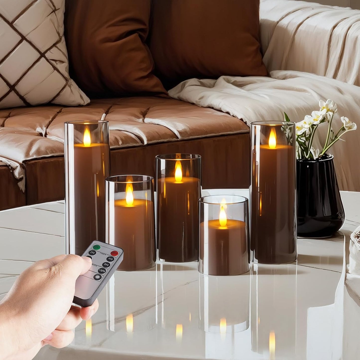 Homemory Realistic Flickering Flameless Candles with Remote Control & Timer | LED Fake Electric Pillar Candles Battery