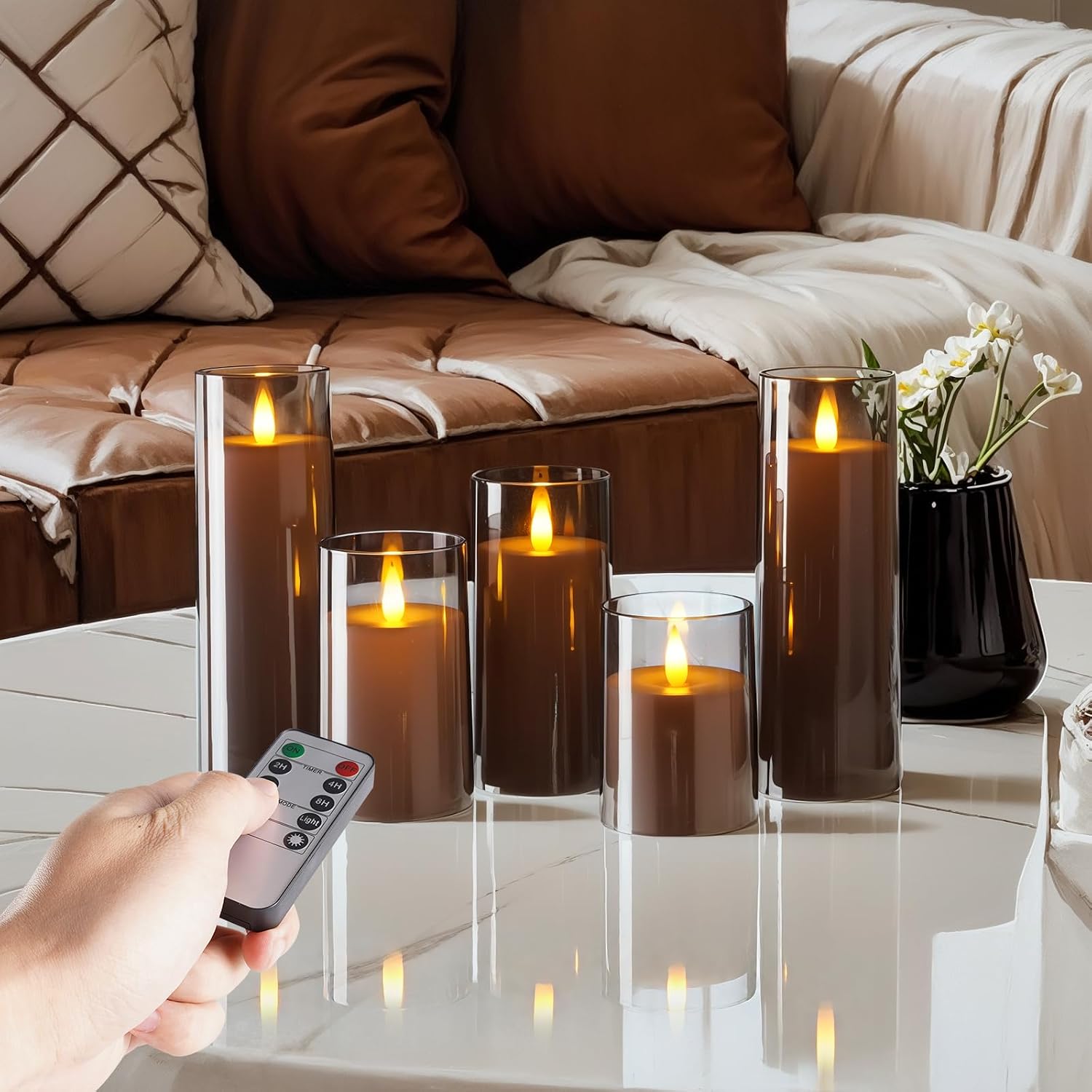 Homemory Realistic Flickering Flameless Candles with Remote Control & Timer | LED Fake Electric Pillar Candles Battery
